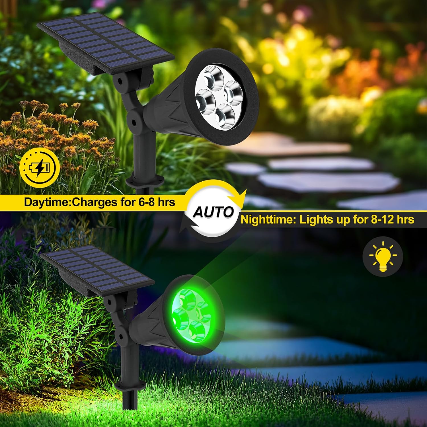 T-SUN Color Changing Solar Spot Lights Outdoor Waterproof, 7 LEDs, 2 Pack | 7 Color Changing Modes, IP65 Waterproof Dusk to Dawn Solar Uplights for Tree, Patio, Yard, Garden, Driveway, Pool Area