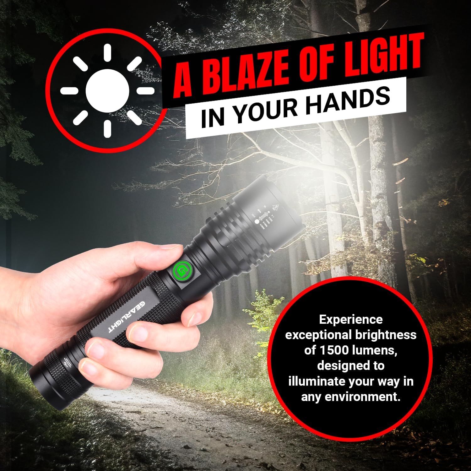 GearLight High-Powered LED Flashlight S1200 - Mid Size, Zoomable, Water Resistant, Handheld Light - High Lumen Camping, Outdoor, Emergency Flashlights - S1200-1 Pack, (Batteries Not Included)