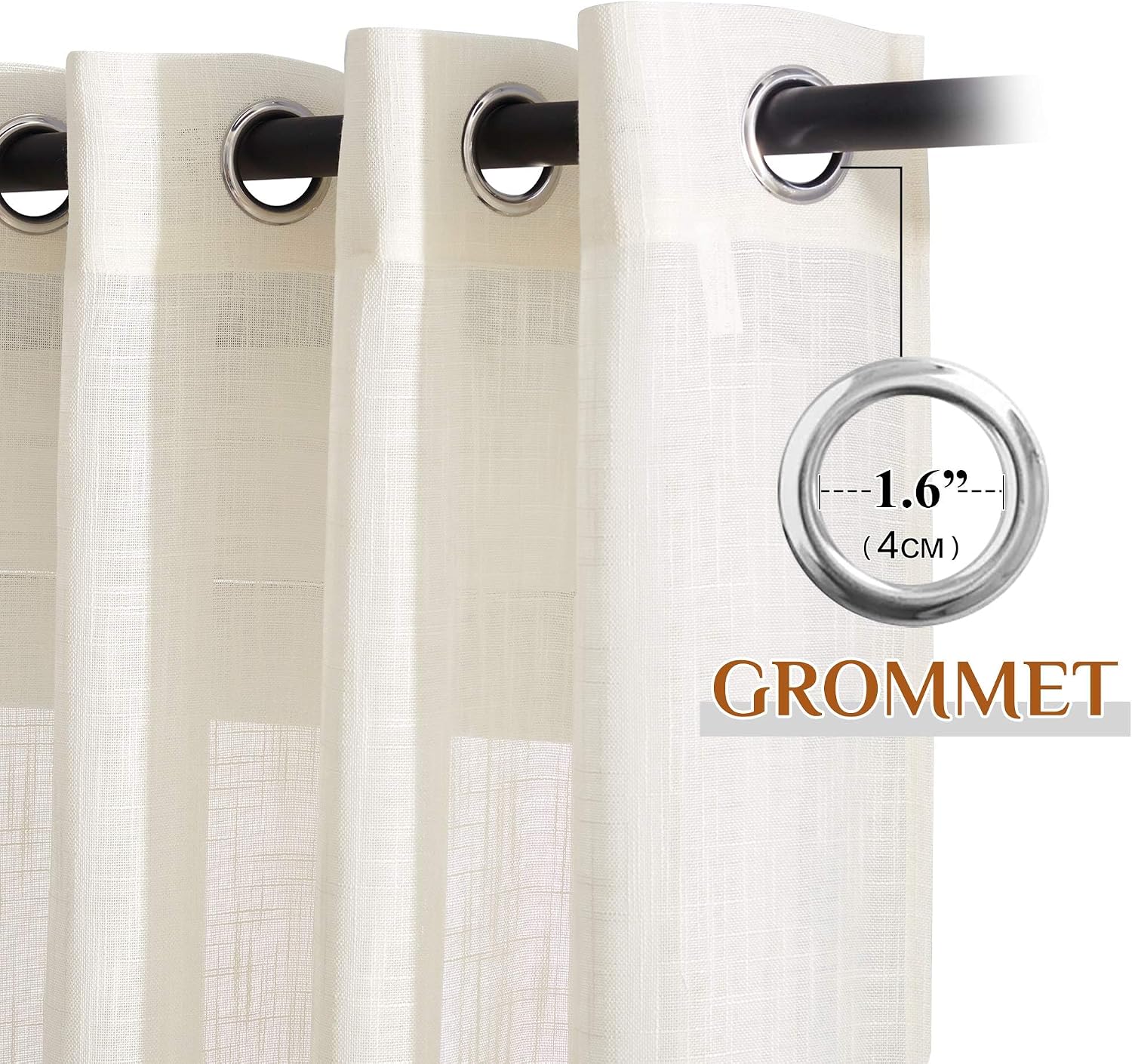 NICETOWN Linen Curtains White Semi Sheer 72 inch Long for Windows, Privacy with Light Filtering Grommet Top Window Treatments for Bedroom/Living Room
