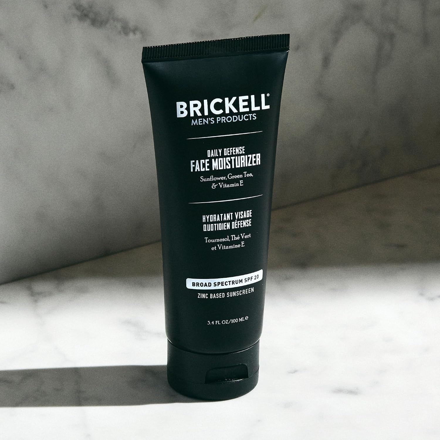 Brickell Men's Daily Defense SPF20 Face Moisturizer for Men, Moisturizing Mineral Sunscreen, Hydrates & Protects Skin Against Harmful UVA/B Rays