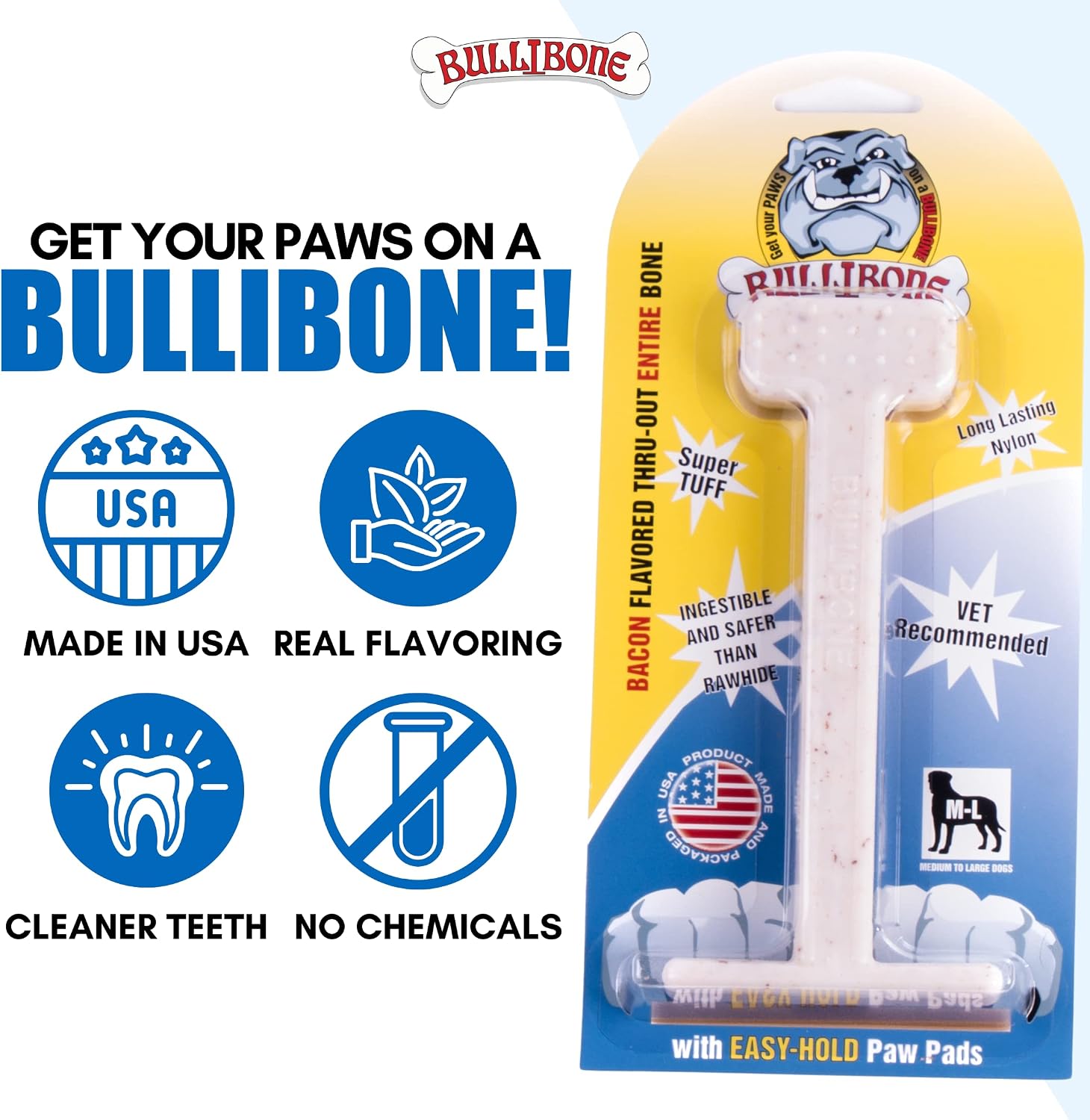 Bullibone Nylon Dog Chew Toy for Aggressive Chewers - Dental Hygiene Bone with Beef Flavor, Durable Tough Chew Toys for Small Dogs, Indestructible Dog Bone - 3 Pack