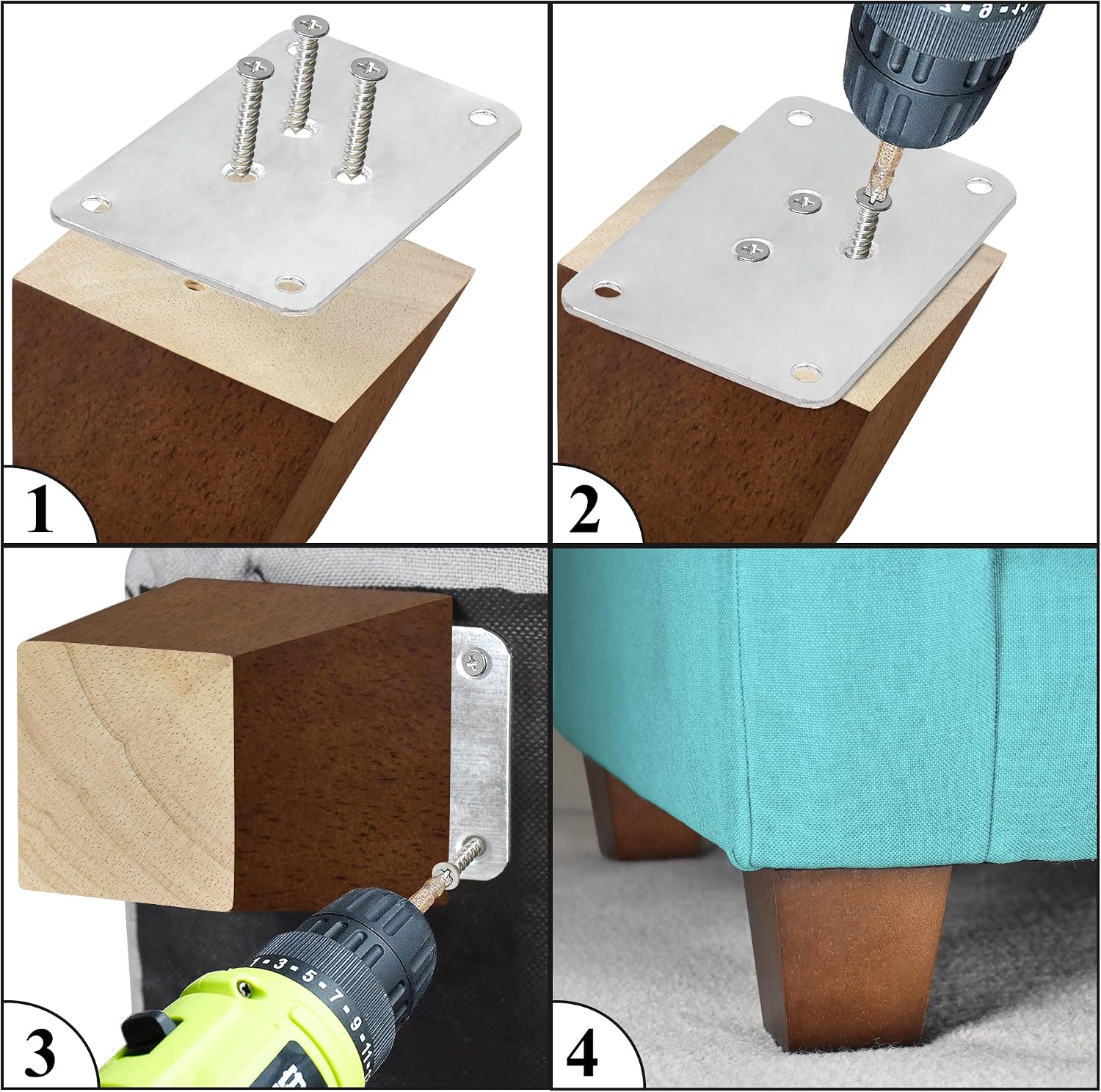Sofa Legs Square Bed Feet 2 inch Wood Replacement Leg for Furniture Set of 4, Dark Brown