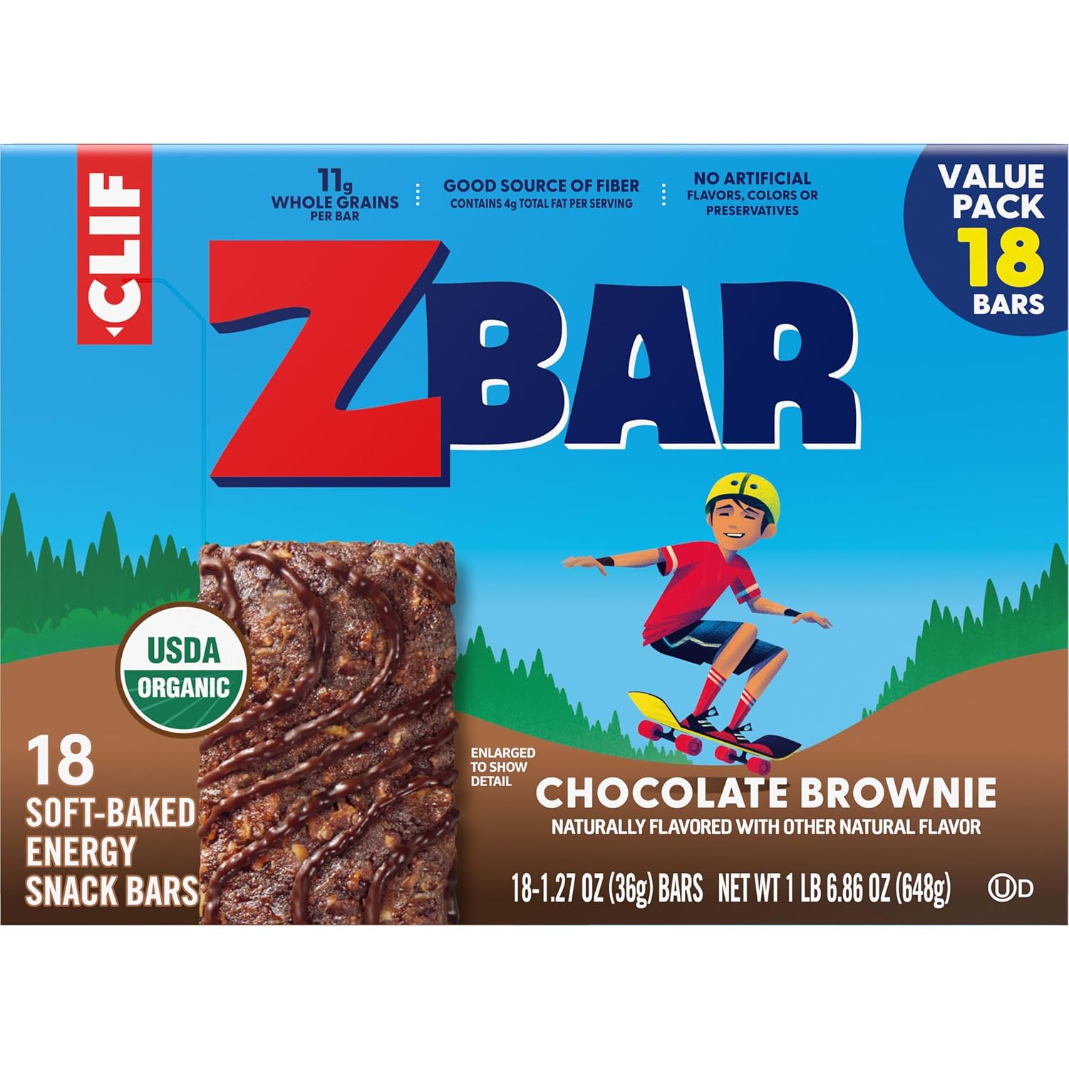 Zbar - Chocolate Brownie - Soft-Baked Energy Snack Bars - Non-GMO - 11g Whole Grains - USDA Organic Granola Bars - Snacks for Kids (18 Pack)