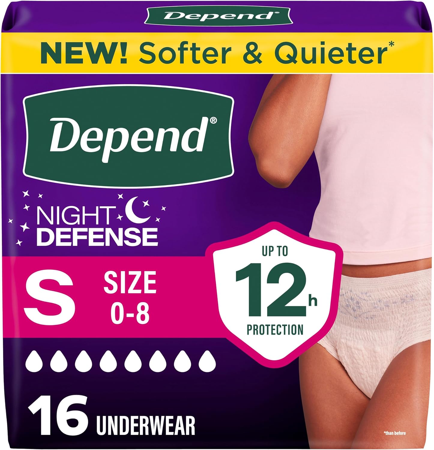 Depend Night Defense Adult Diapers for Women, Medium, 15 Count