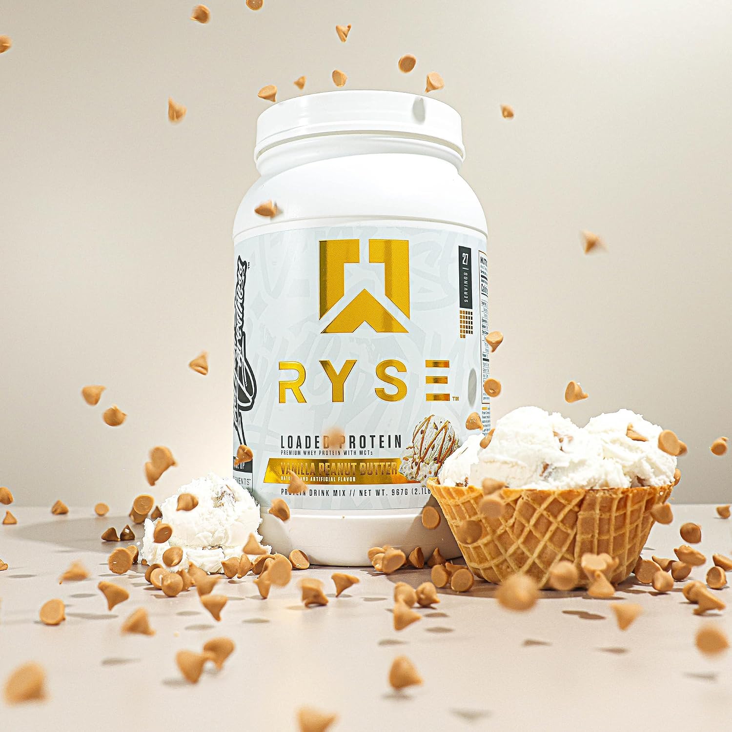 RYSE Loaded Protein Powder - Peanut Butter Cup - 25g Whey Protein Isolate & Concentrate with Prebiotic Fiber & MCTs - Low Carb, Low Sugar