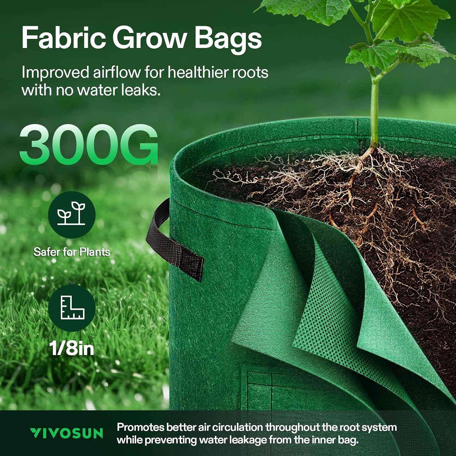 VIVOSUN 5-Pack 7 Gallon Potato Grow Bags, Roll-up Harvest Window