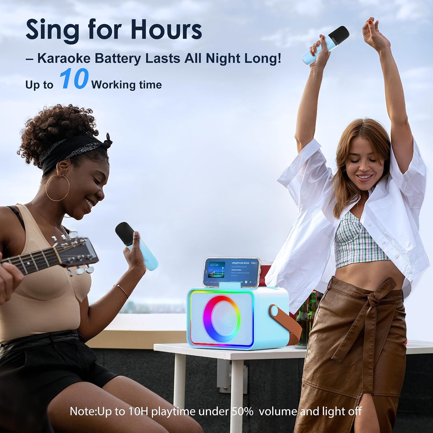 Karaoke Machine for Kids Adults,Portable Bluetooth Speaker with 2 Wireless Microphone with LED Lights, Karaoke Microphone with PA System Supports USB/TF/AUX,Gift for Party (Black)