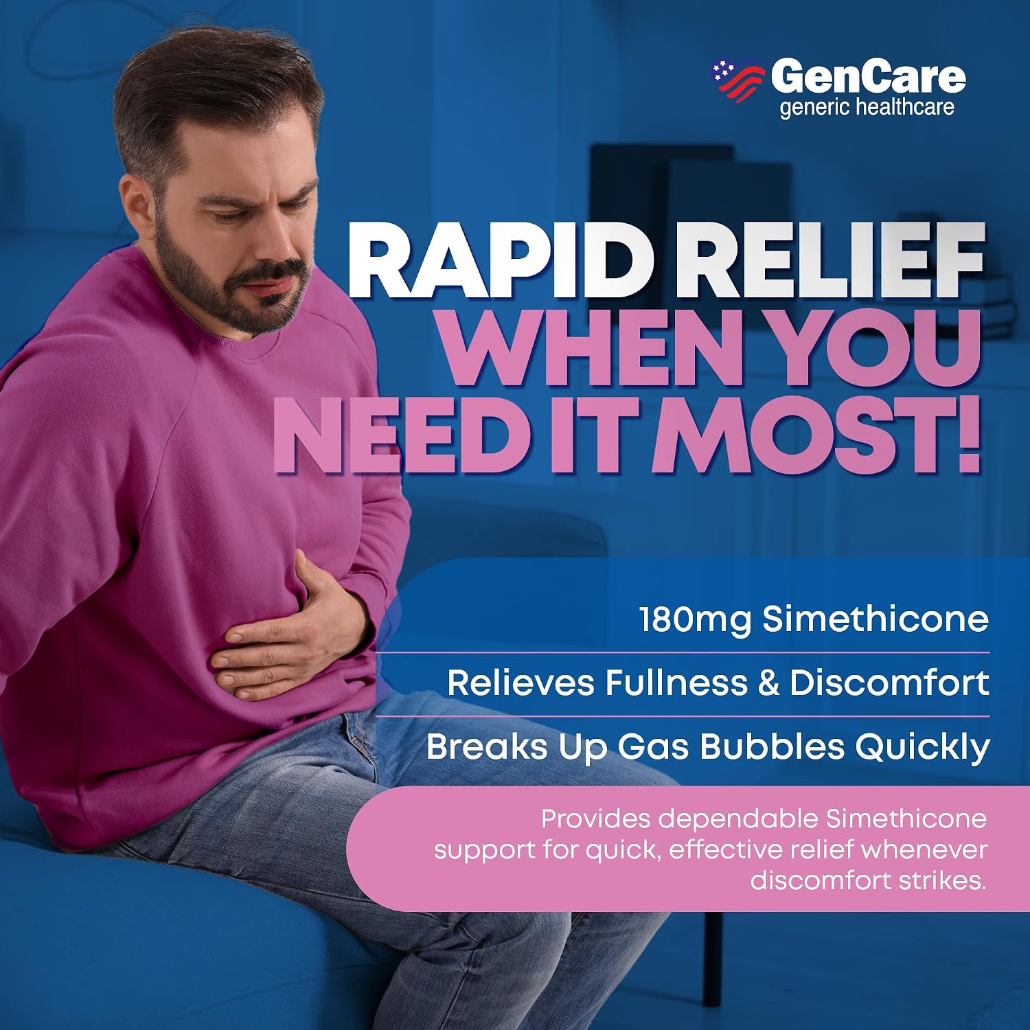 GenCare Gas Relief Simethicone 180mg Ultra Strength, 180 Softgels
