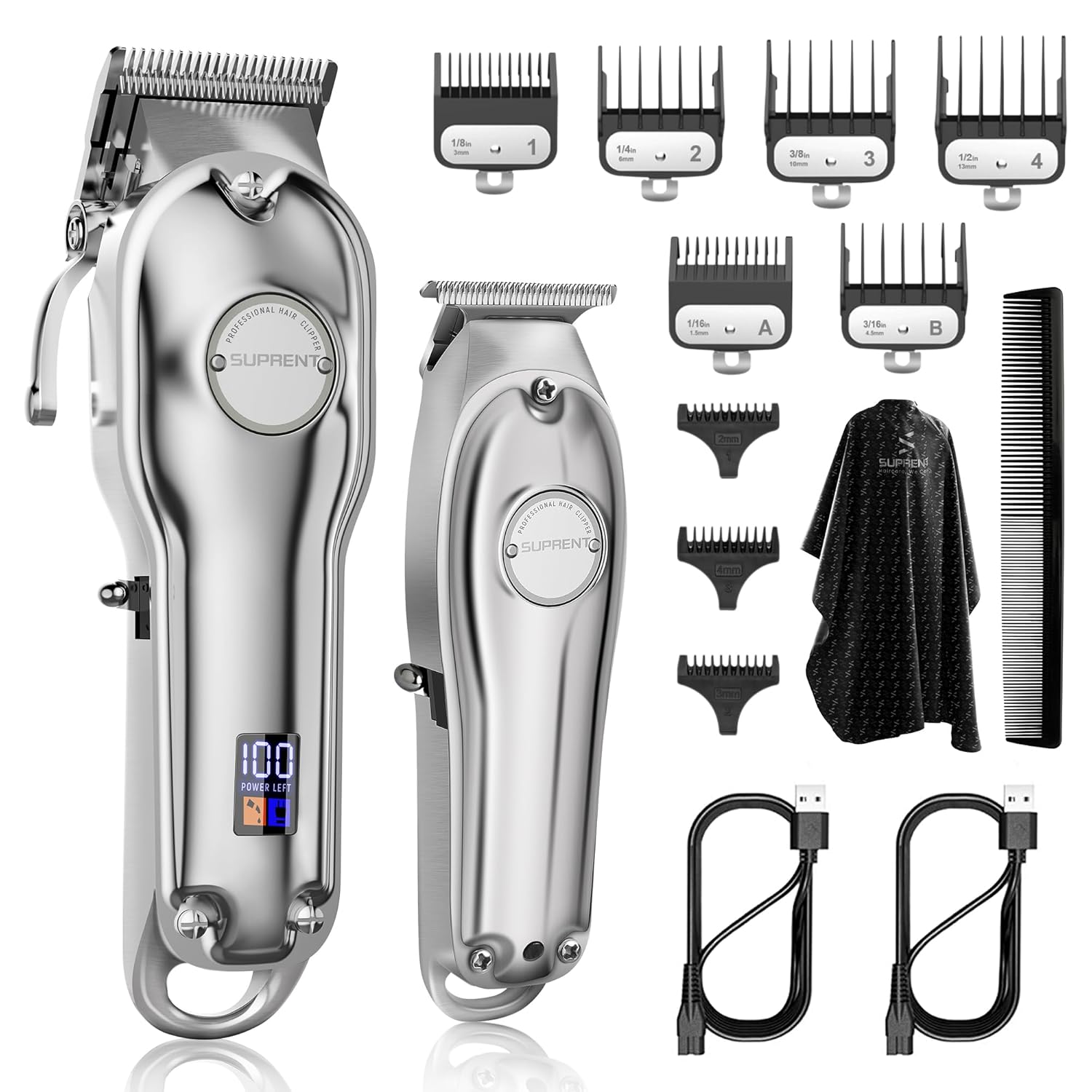 SUPRENT® PRO Professional Hair Clippers for Men- Hair Cutting Kit & Zero Gap T-Blade Trimmer Combo- Cordless Barber Clipper Set with LED Display