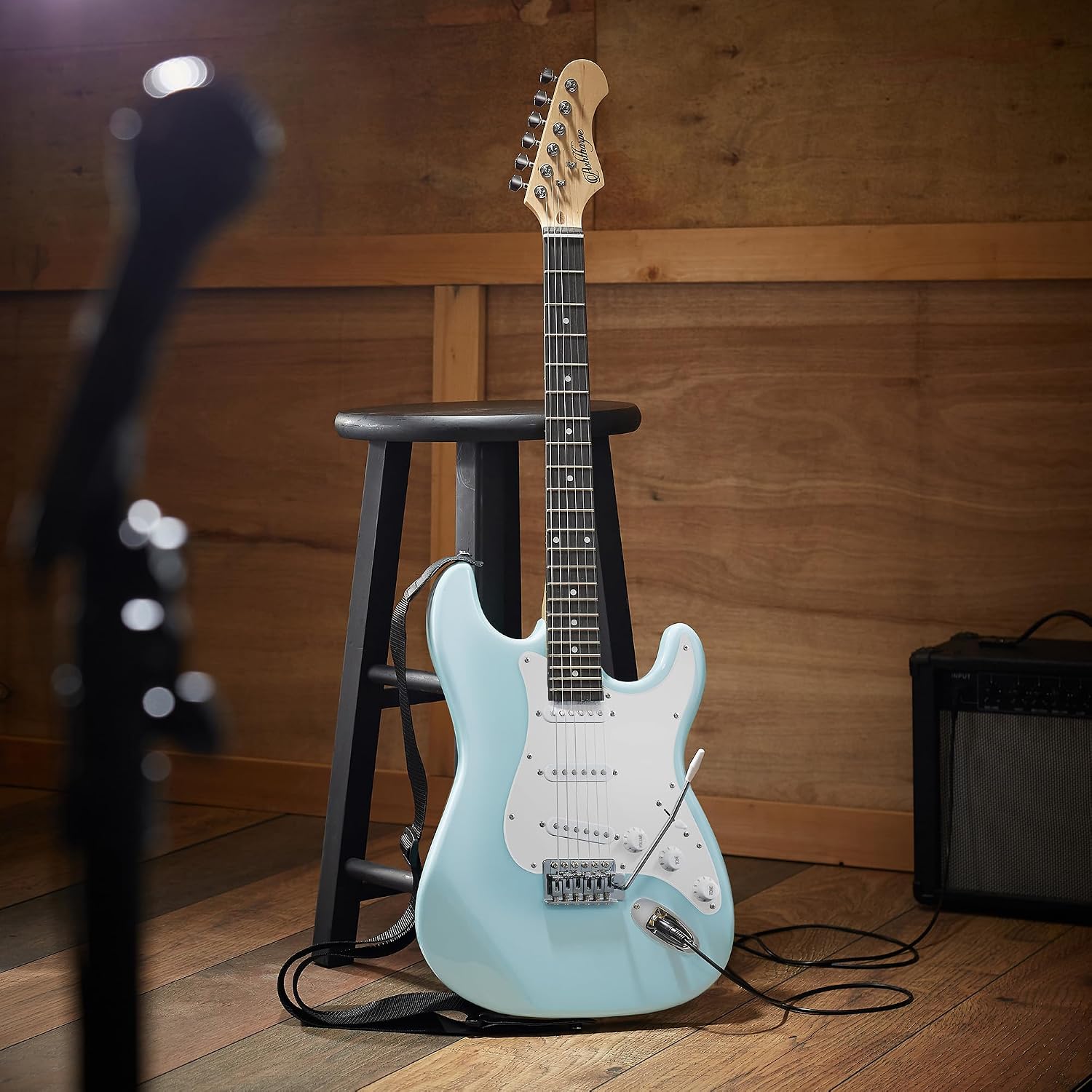 Ashthorpe 39-Inch Electric Guitar (Blue-Black), Full-Size Guitar Kit with Padded Gig Bag, Tremolo Bar, Strap, Strings, Cable, Cloth, Picks
