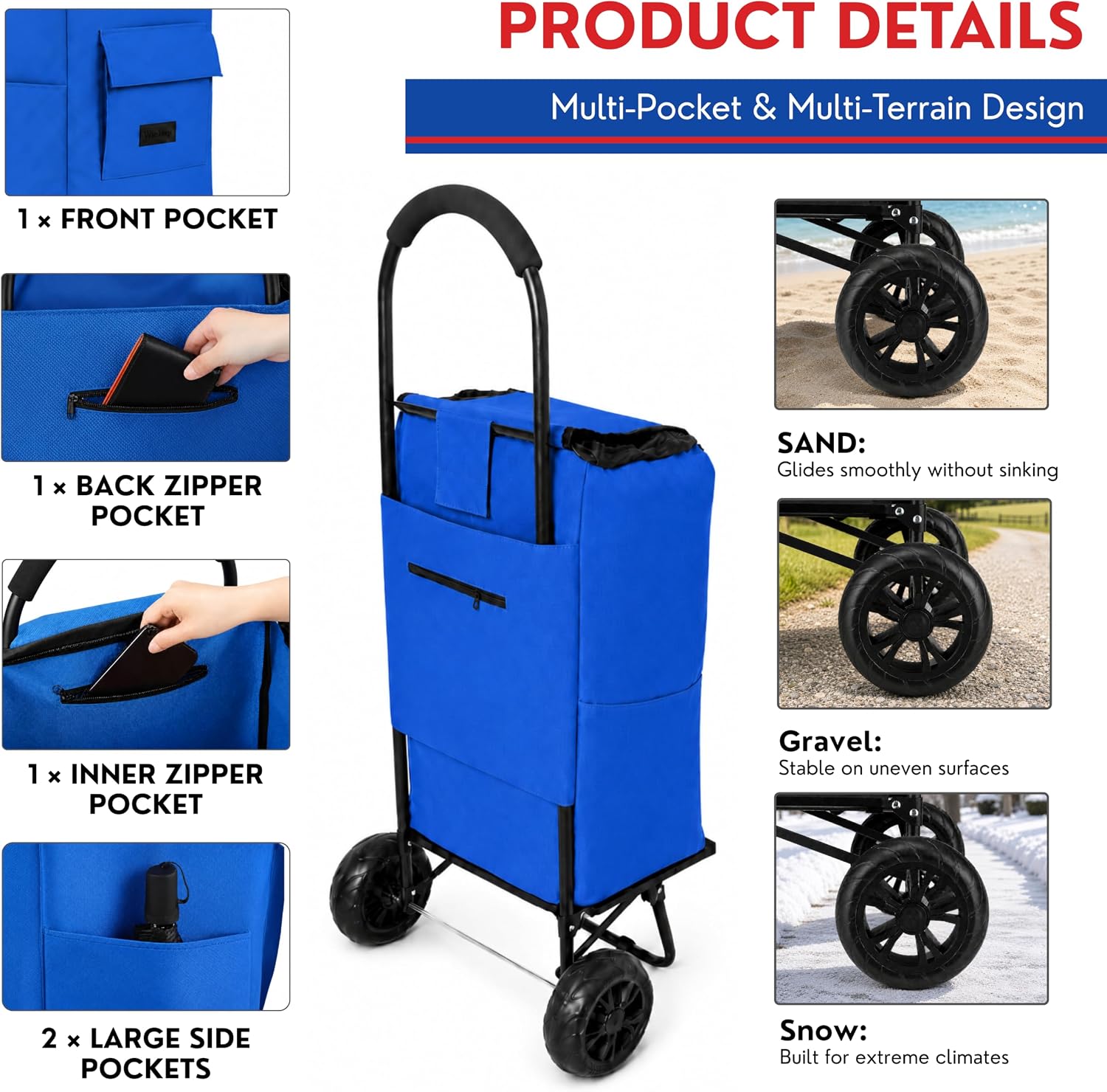 Shopping Cart, Super Loading Grocery Trolley, 220 lbs Capacity