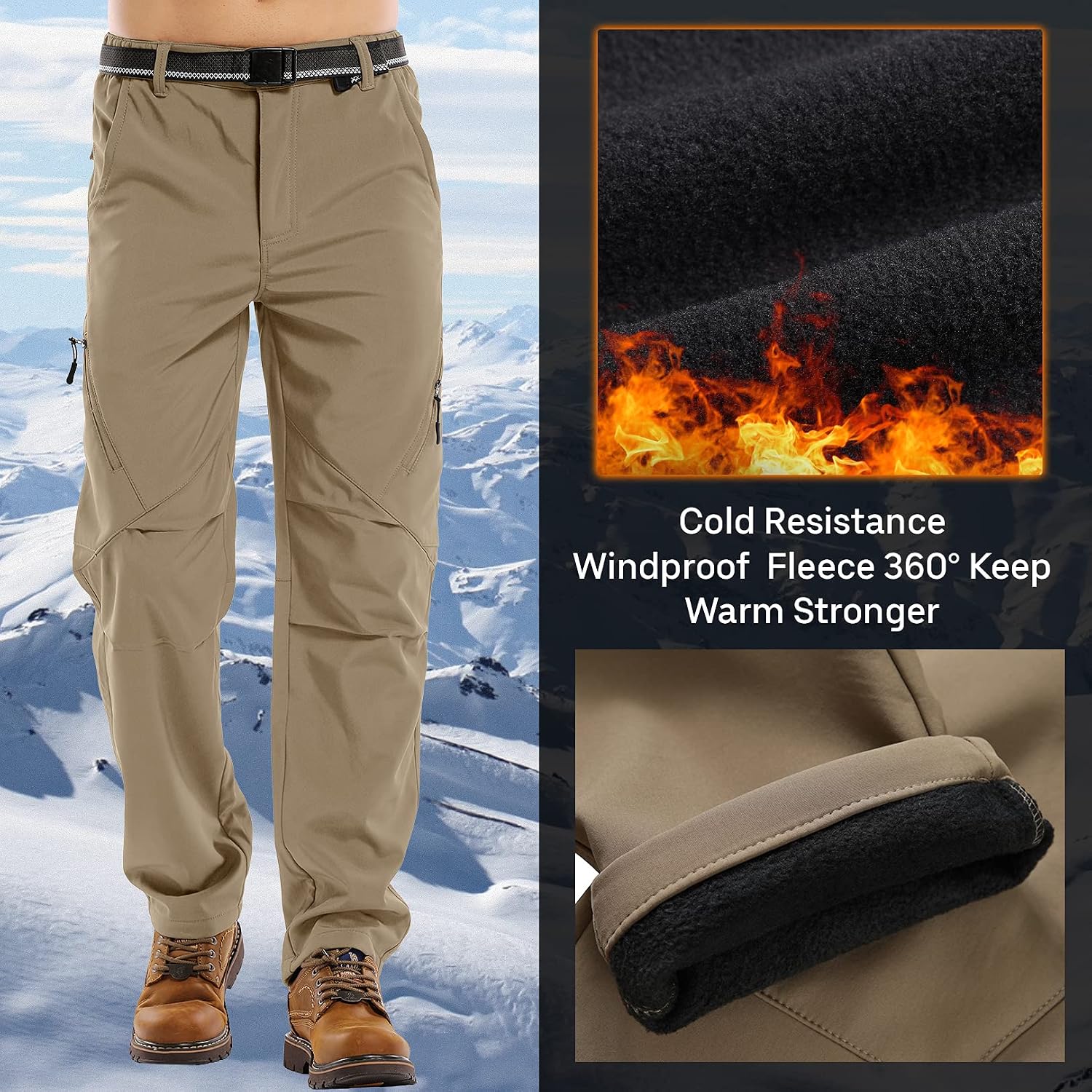 Men's Waterproof Pants Fleece Lined Insulated Winter Hiking Ski Snow Pants