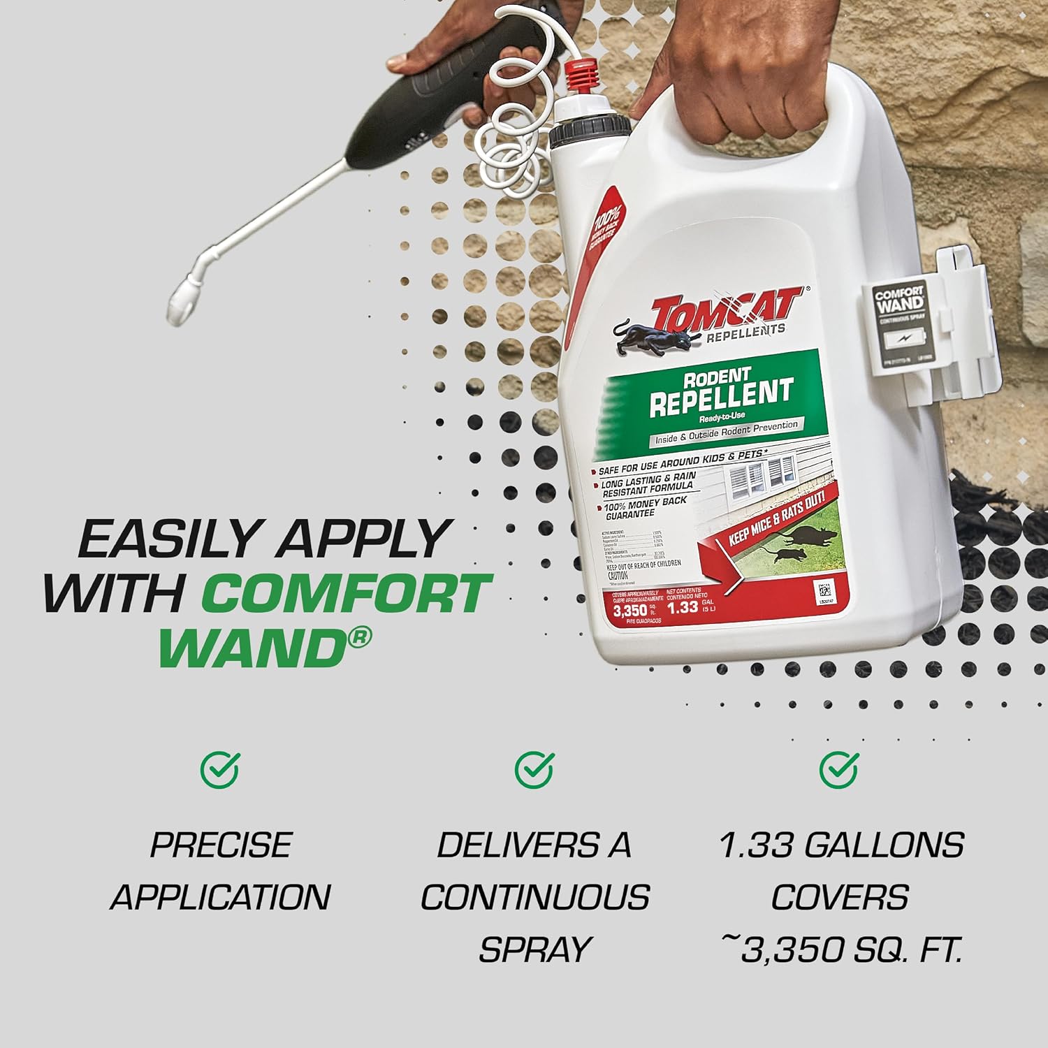 Tomcat Repellents Rodent Repellent Ready-to-Use with Comfort Wand, 1 gal. | For Indoor and Outdoor Mouse and Rat Prevention, Peppermint Oil Spray for Rodents with Cinnamon & Garlic Essential Oils