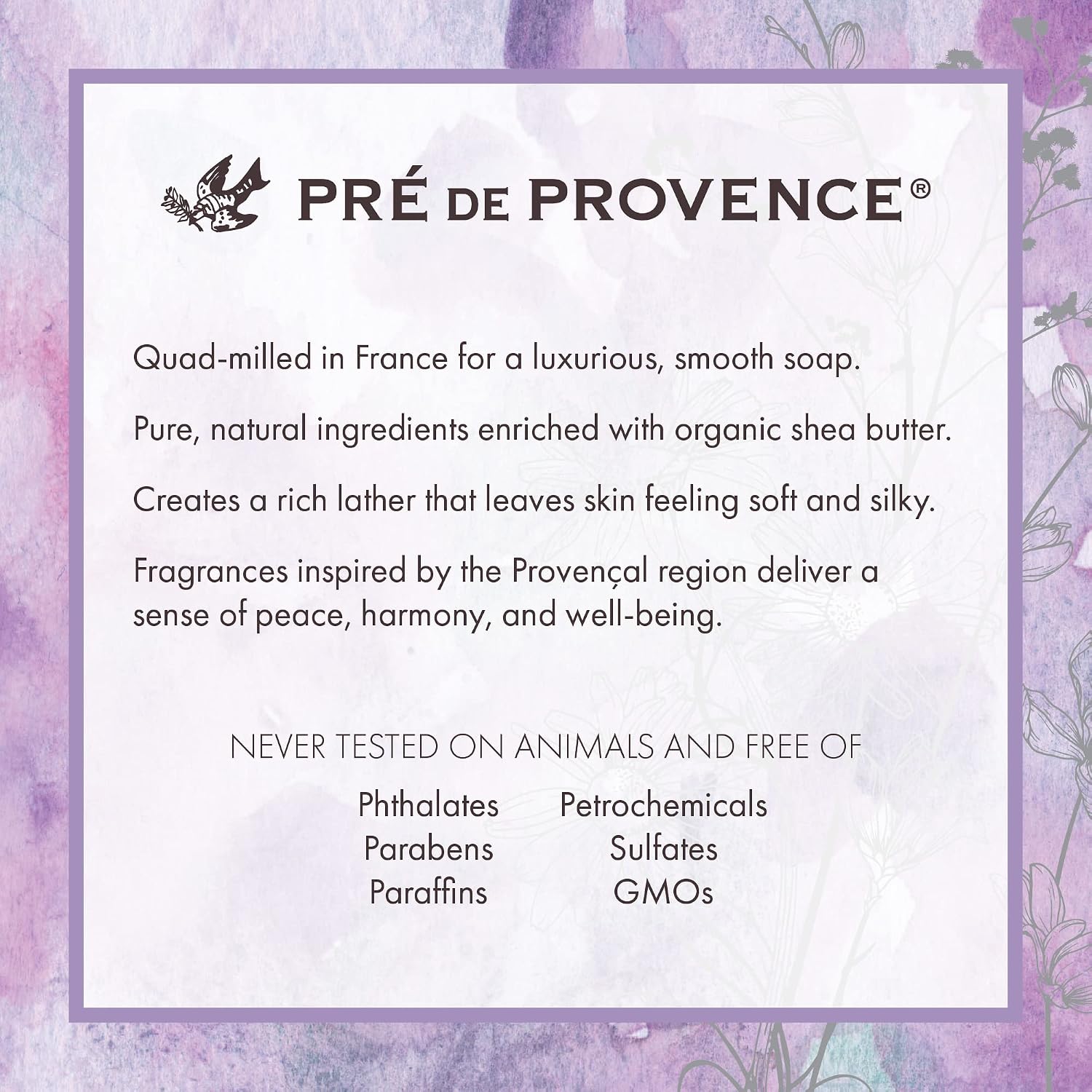 Pre de Provence Artisanal Soap Bar, Natural French Skincare, Enriched with Organic Shea Butter, Quad Milled for Rich, Smooth & Moisturizing Lather, Linden, 5.3 Ounce