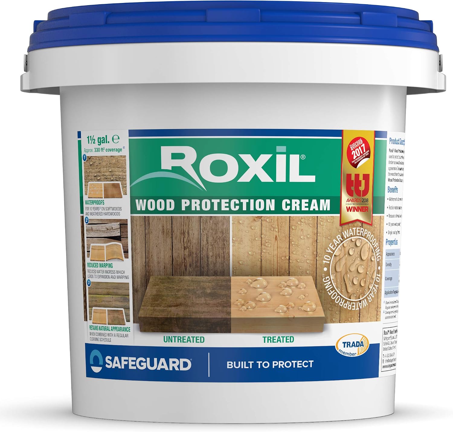 Roxil Wood Sealer Cream (1.5 Gallopn Clear) - One-Coat 10-Year Waterproof Outdoor Wood Treatment & Sealant for Deck, Fence, Sheds, Furniture