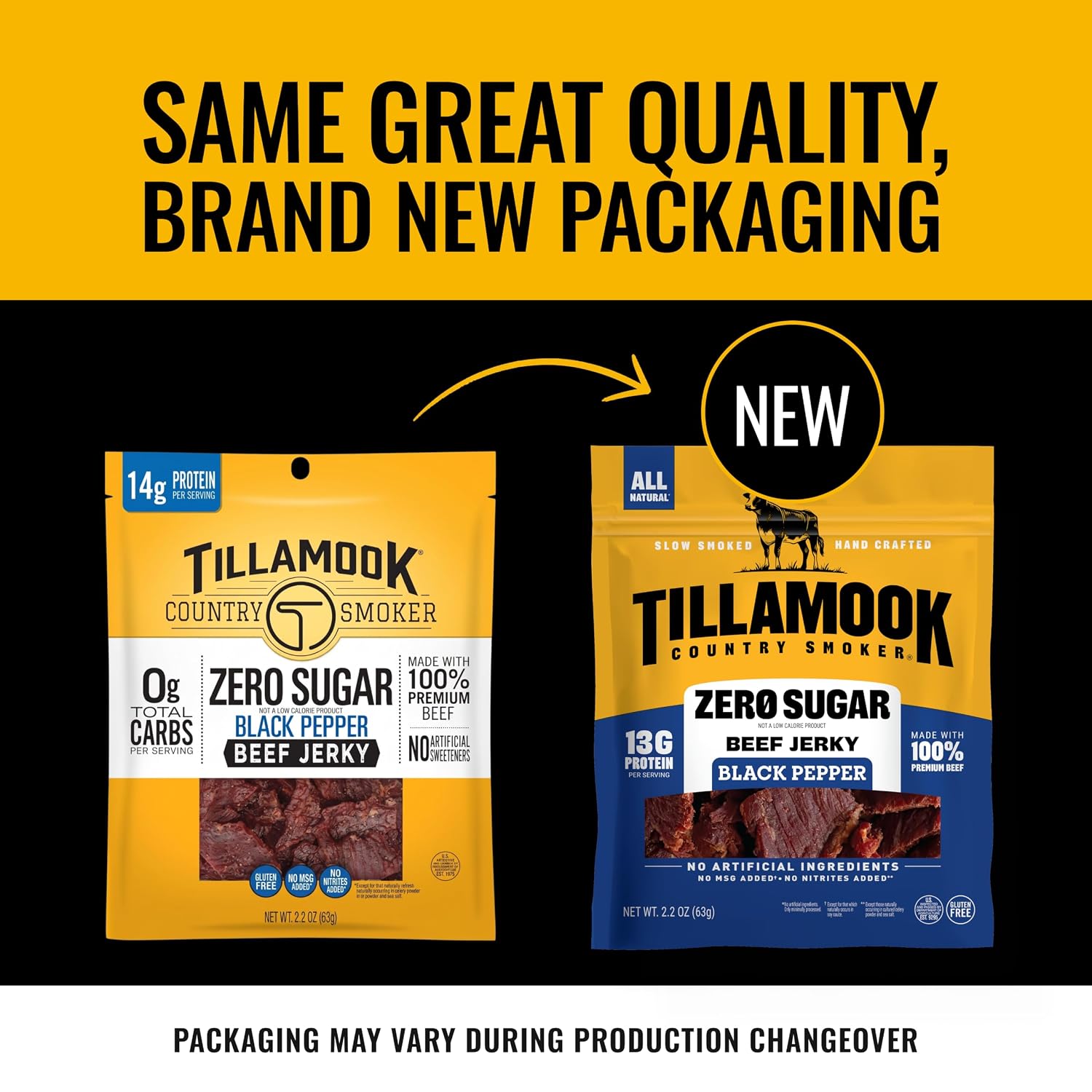 Tillamook Country Smoker Zero Sugar Keto Friendly Beef Jerky, Black Pepper, 2.2 Ounce