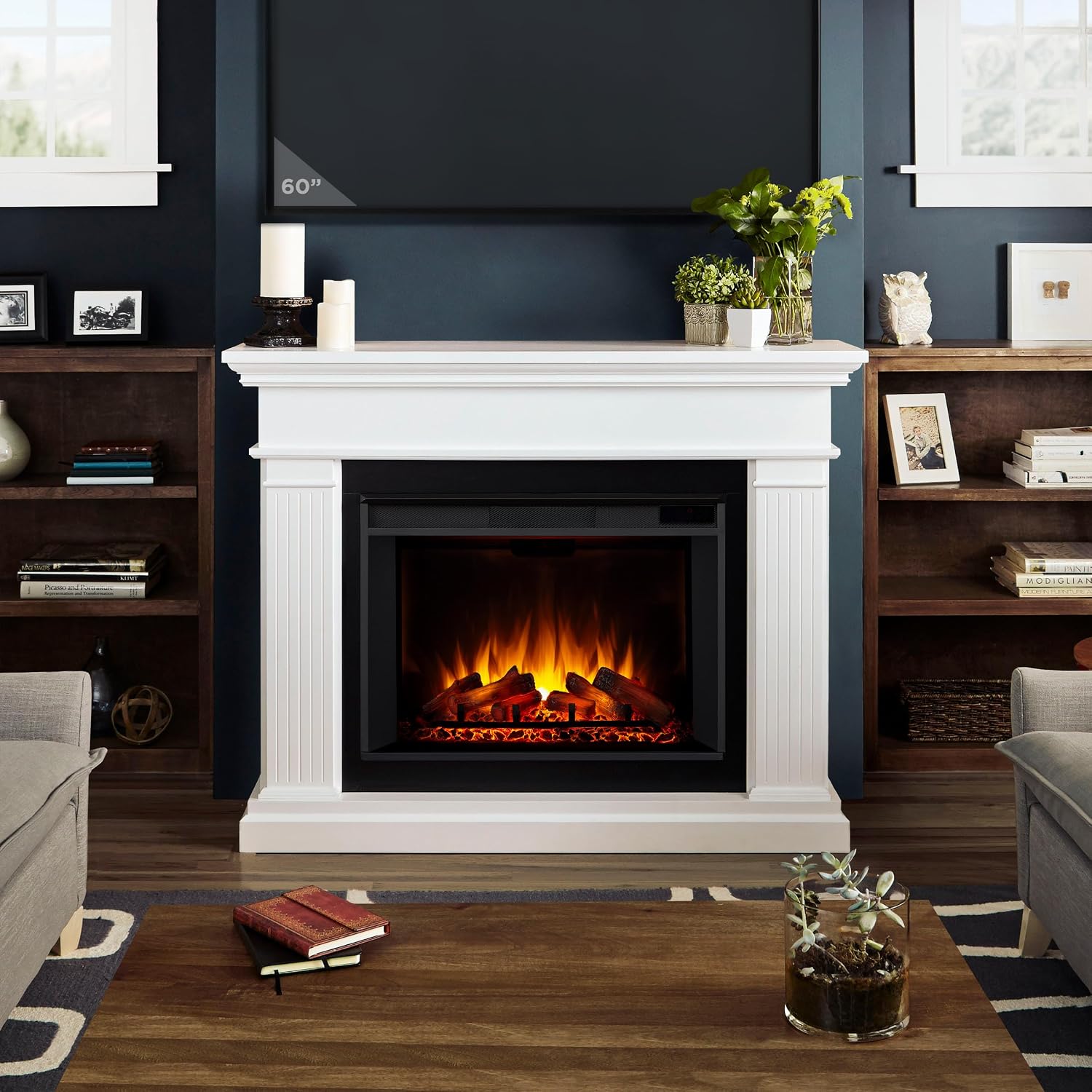 Real Flame Centennial Grand Electric Fireplace with Mantel for Living Room or Bedroom, Replaceable Fireplace Insert Heater