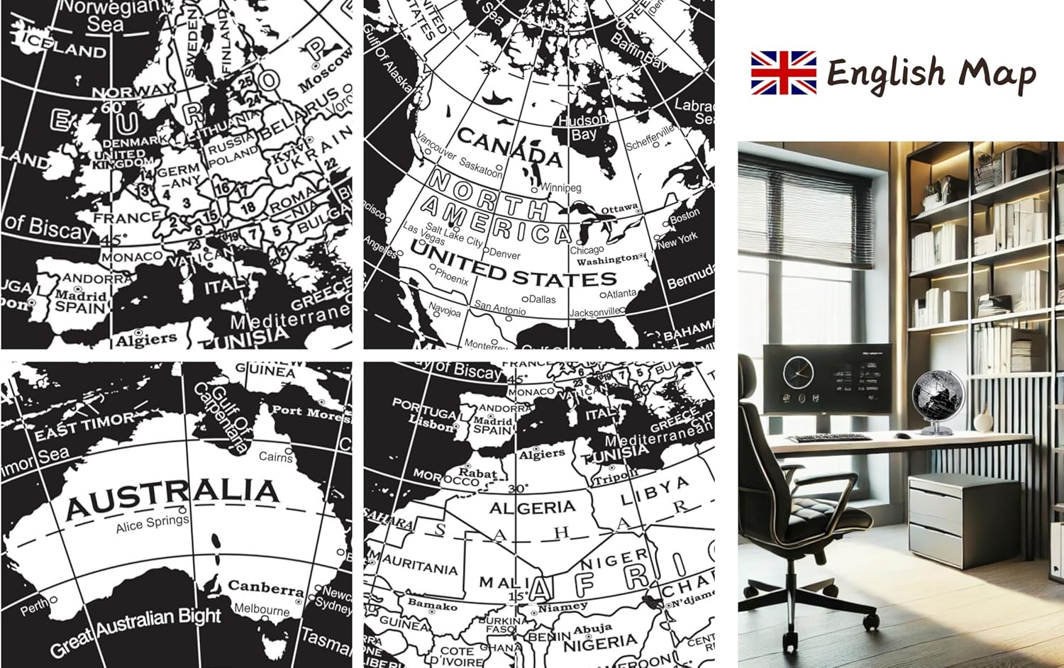 EXERZ 5.5 Inches Mini World Globe Black Rotating Desktop Globe | With Stainless Steel Base for Home Office School