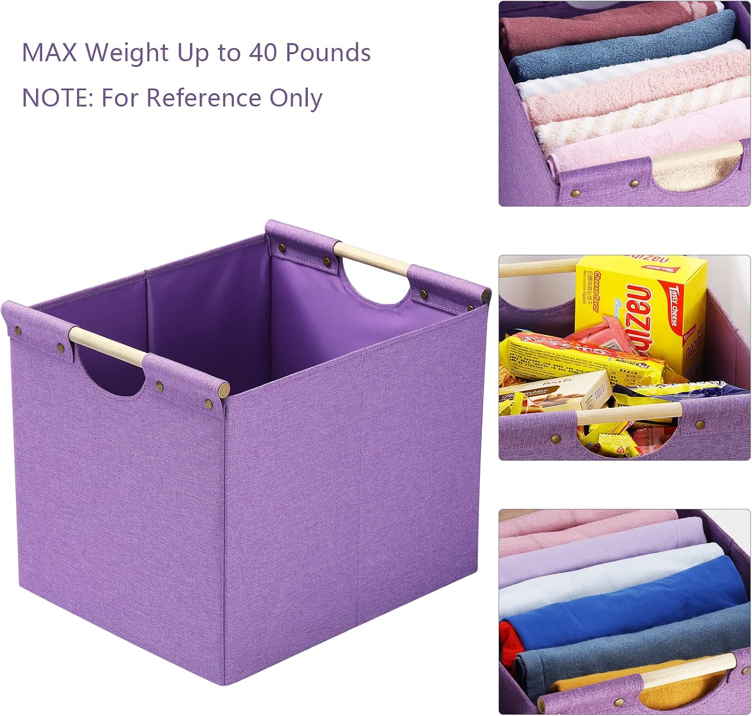 HOONEX Large Collapsible Storage Bins, Linen Fabric, 2 Pack, Storage Baskets with Wooden Carry Handles and Sturdy Heavy Cardboard, for Home, Office