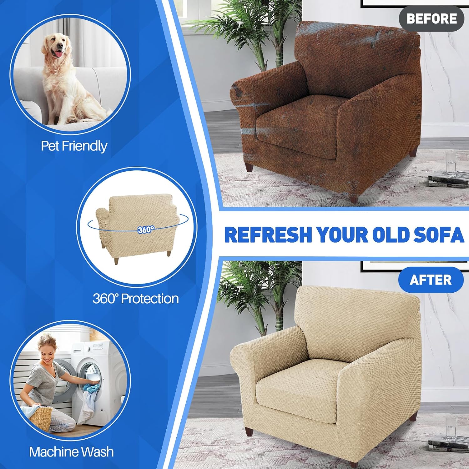 MAXIJIN Latest Recliner Slipcovers for Living Room 4 Pieces Stretch Jacquard Recliner Chair Cover Soft Fitted Recliner Protector with Elastic Bottom