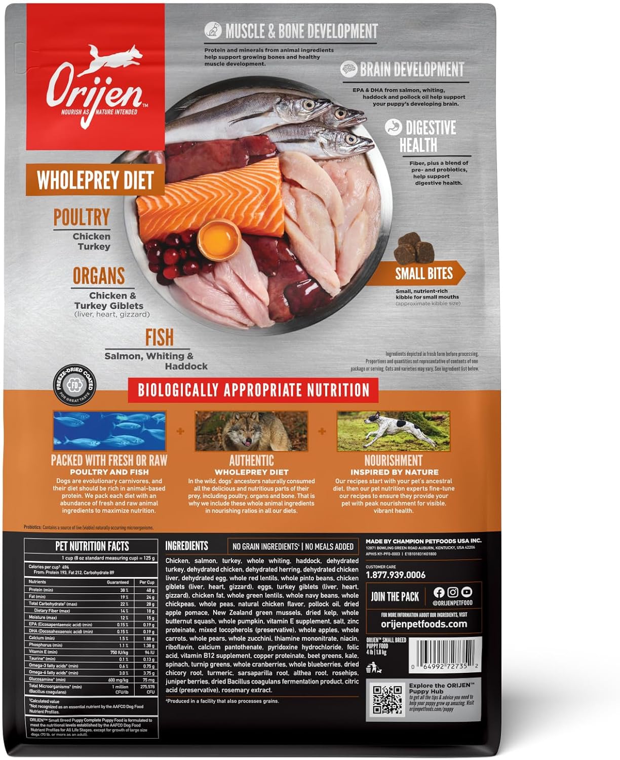 ORIJEN Grain Free WHOLEPREY Dry Dog Food Small Breed Recipe 10lb Bag
