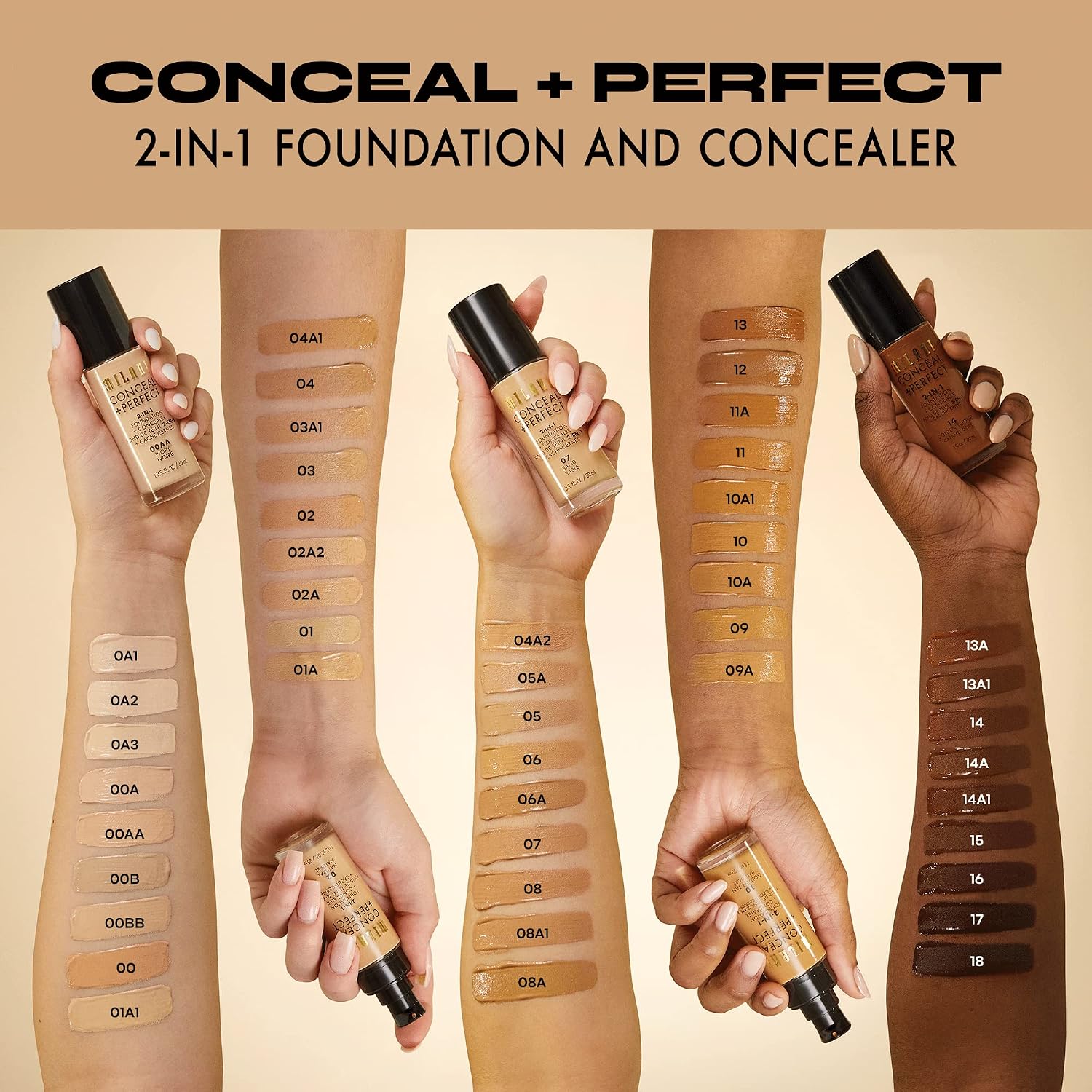 Milani Conceal + Perfect 2-in-1 Foundation + Concealer Makeup -13-Chestnut | Medium-To-Full Coverage, Natural-Matte Finish. Under Eye Corrector, Cover Redness & Imperfections. Waterproof & Sweat-Proof.