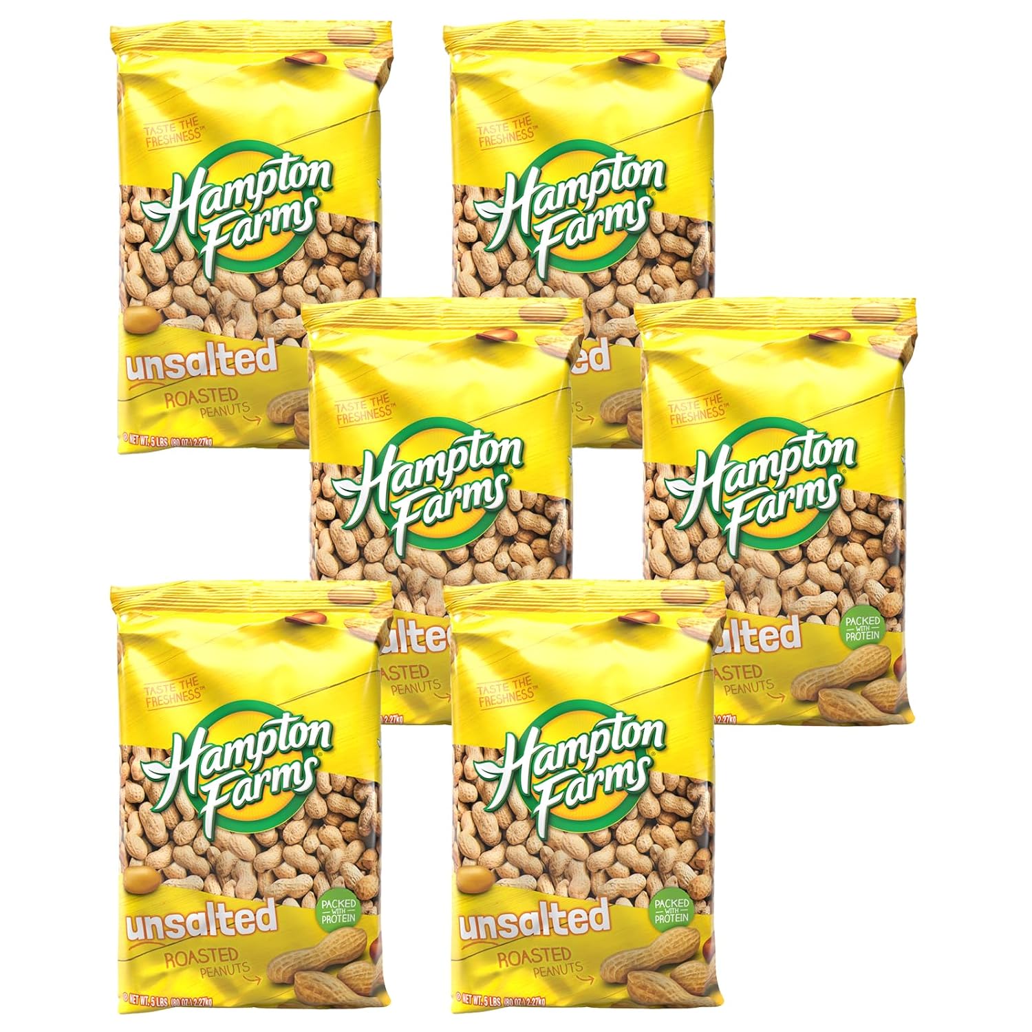 Hampton Farms - USA Grown All-Natural - Fancy Roasted In-Shell Unsalted Peanuts - 5 lb. Bag