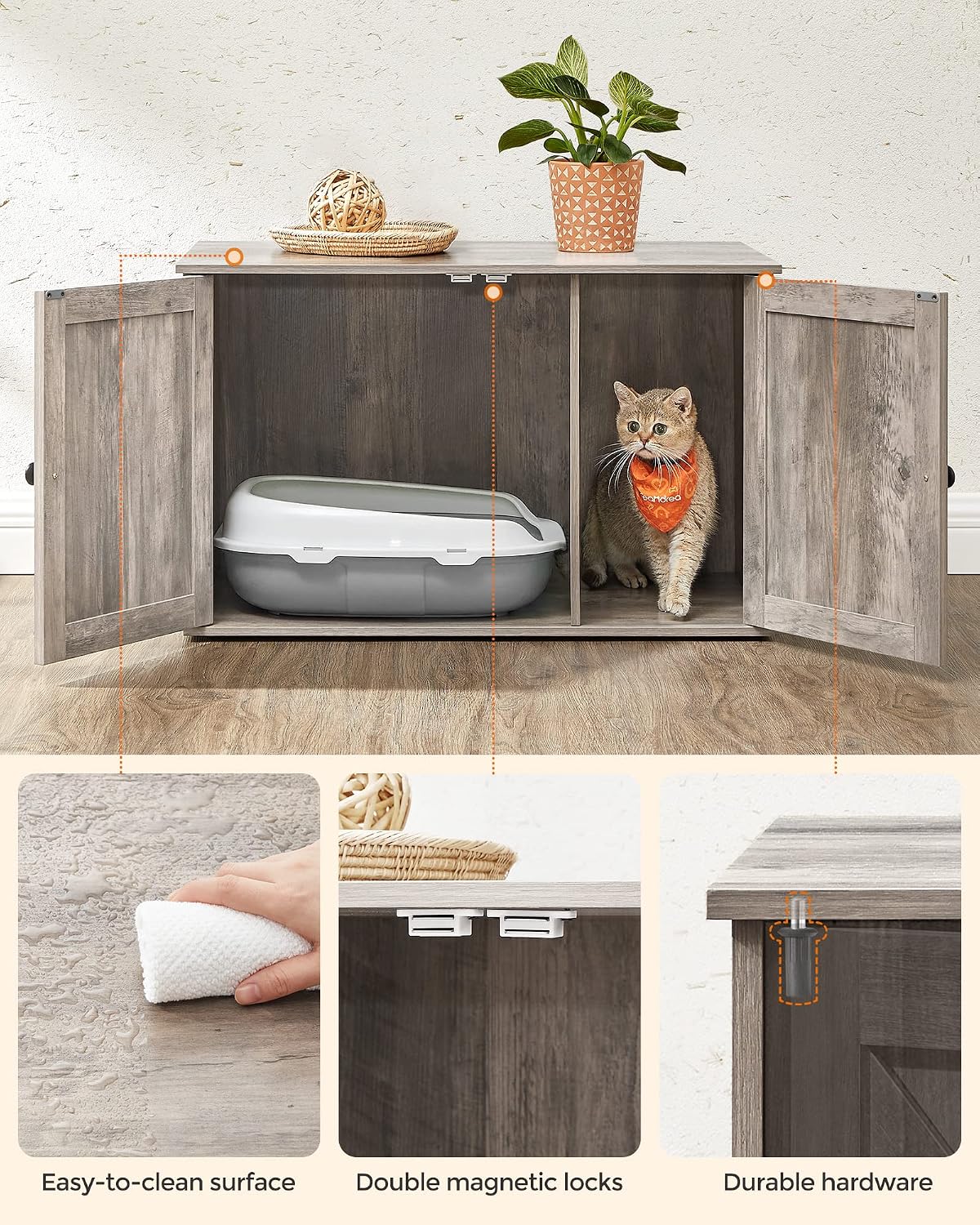 Feandrea Cat Litter Box Enclosure, End Table, 31.5 x 20.9 x 19.7 Inches