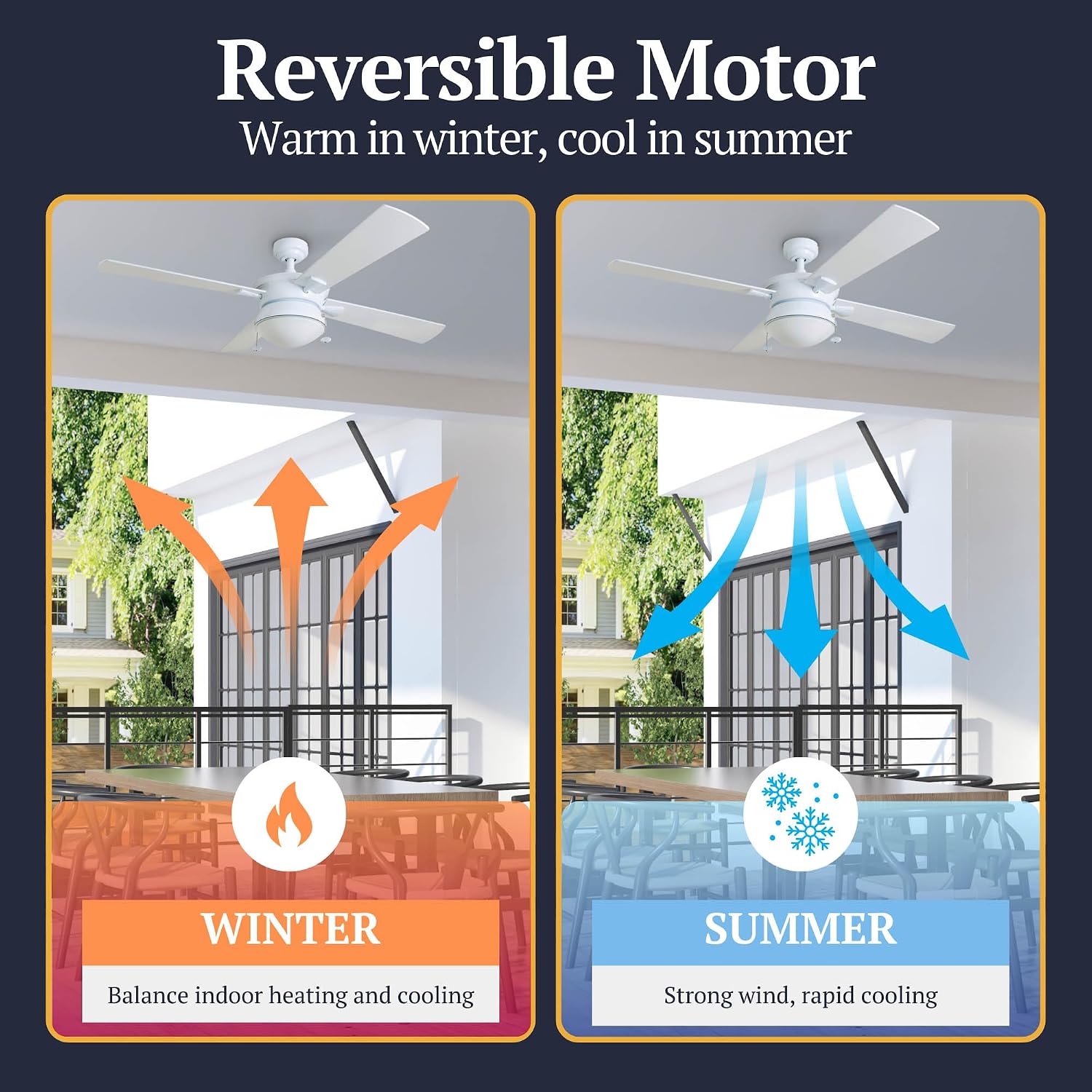 Prominence Home Auletta, 52 Inch Contemporary Indoor Outdoor Ceiling Fan with Light, Pull Chain, Dual Mounting Options, Dual Finish Blades