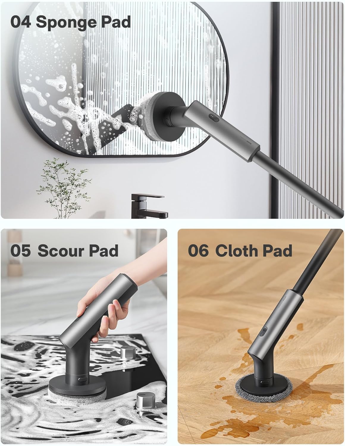 HOTO Cordless Electric Spin Scrubber, 6 Brush Heads, for Bathroom, Tile | IPX7 Full Body Waterproof Bathroom Cleaning Brush, Max 22 in-lb