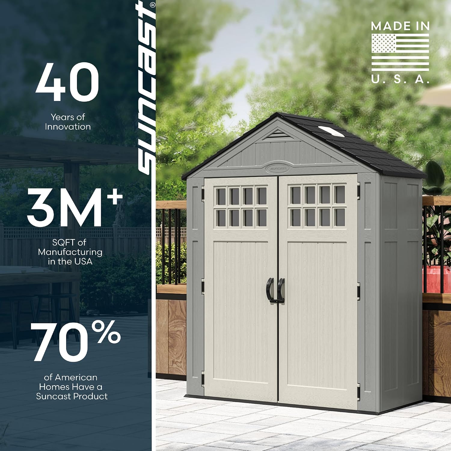 Suncast Everett 6x3 ft Vertical Storage Shed - Resin Outdoor Garden Shed with Floor, Windows