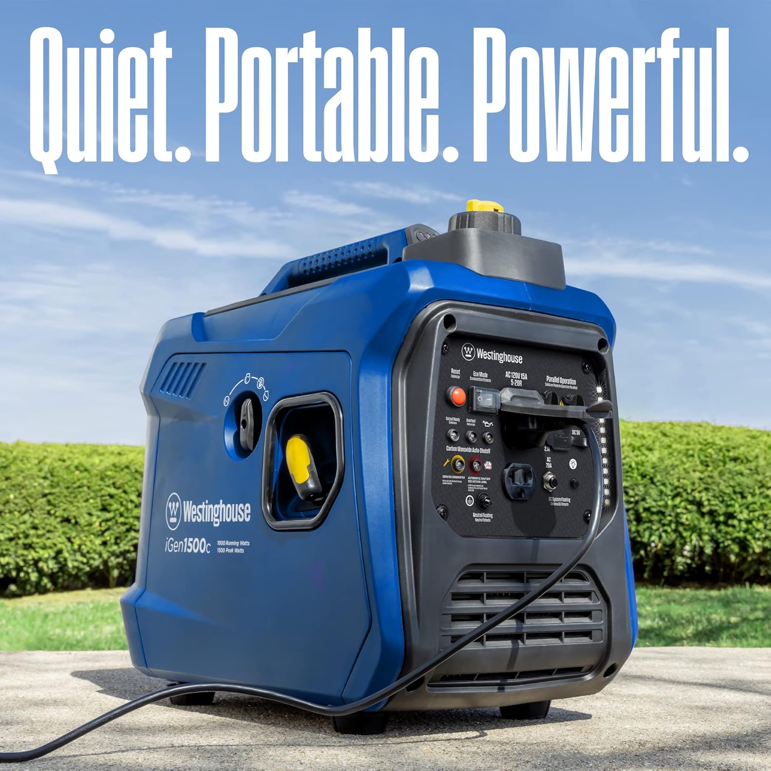 Westinghouse 1500 Peak Watt Super Quiet & Lightweight Portable Inverter Generator, Gas Powered, CO Sensor, Parallel Capable, Long Run Time,Blue