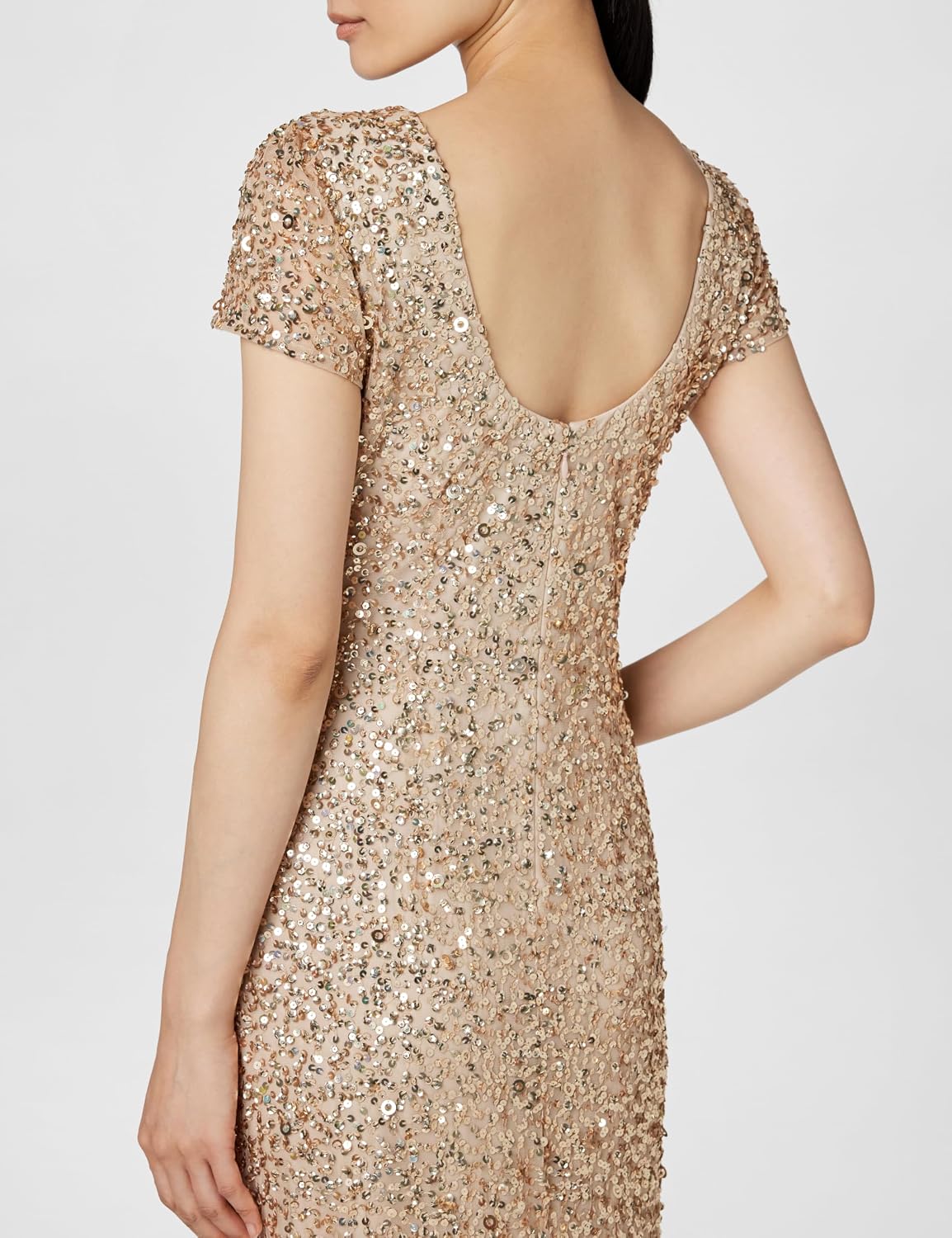Adrianna Papell Womens Short-Sleeve All Over Sequin Gown