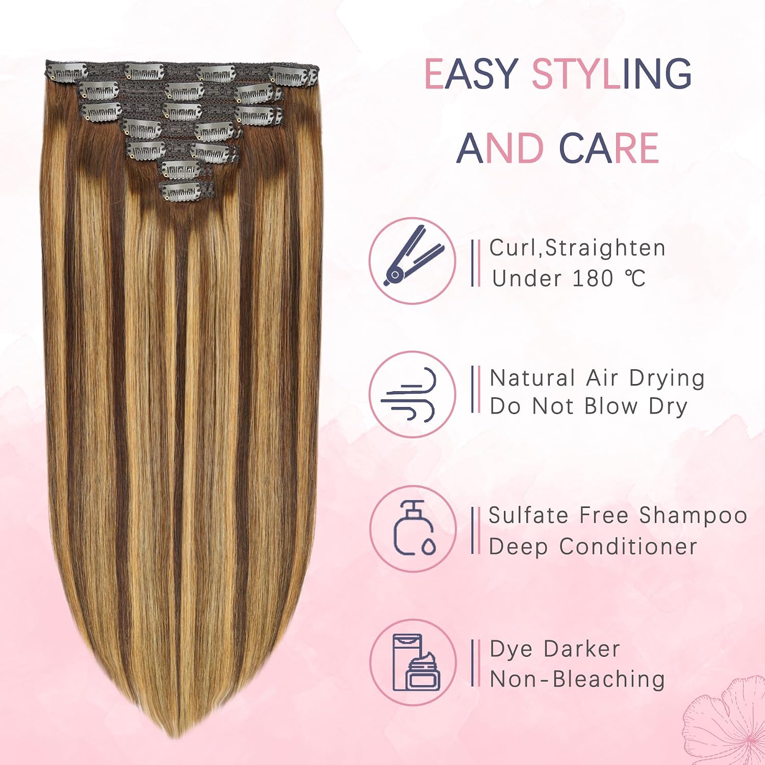 22" Clip in Human Hair Extensions Full Head 200g 10 Pieces 22 Clips Light Brown Double Weft Brazilian Real Remy Hair Extensions Thick Straight (22"