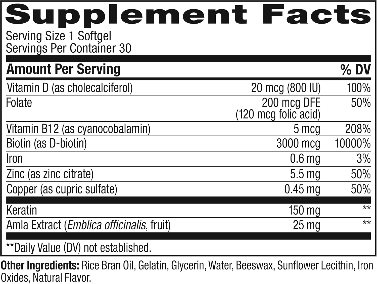 OLLY Ultra Strength Hair Softgels, Biotin, Keratin, Vitamin D, B12 - 30 Ct