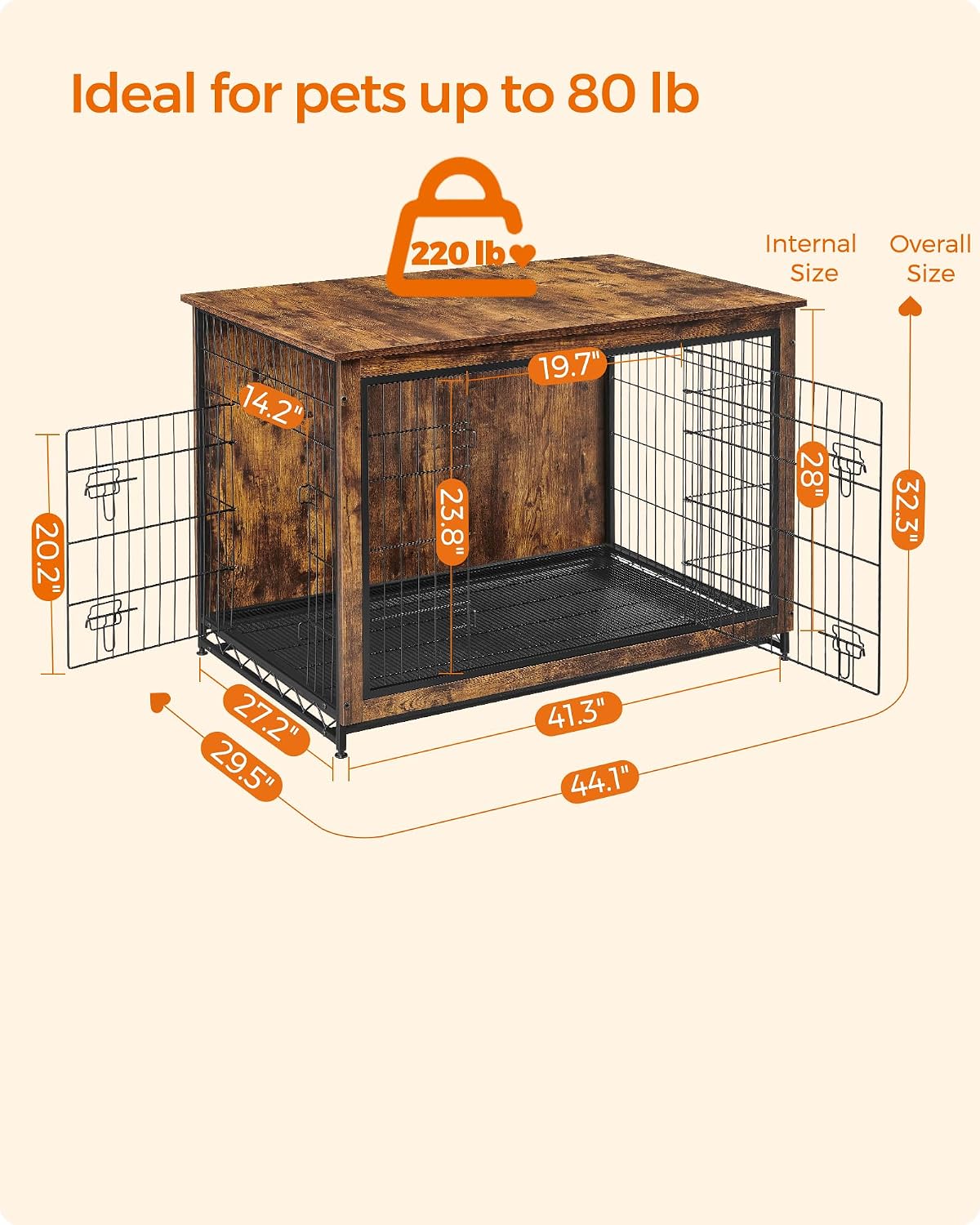 Feandrea 27.2" Dog Crate Furniture, Indoor Dog Kennel Side End Table