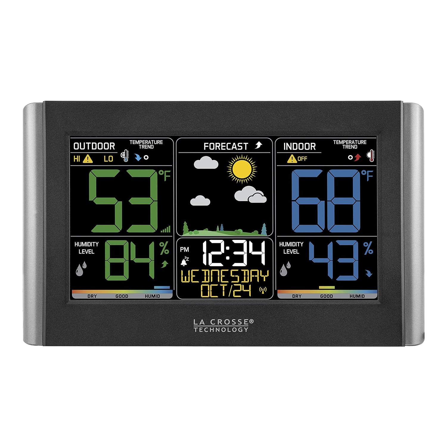 La Crosse Technology Weather Station with Customizable Alerts, Weather Forecast, Temperature, Dew Point, Humidity, Time, Heat Index, Large Display