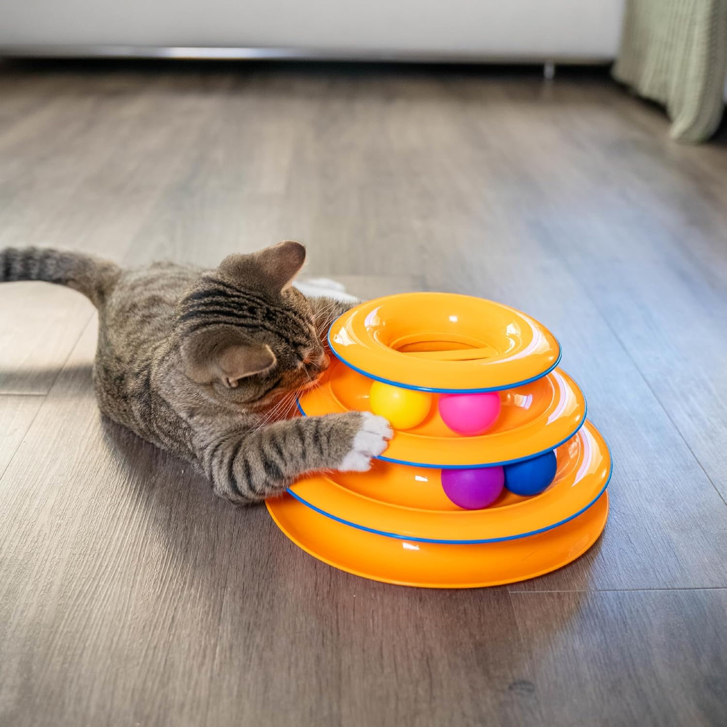 Catstages Tower of Tracks Cat Toy – 3-Level Track Tower with 6 Balls, Interactive Cat Toy for Indoor Enrichment