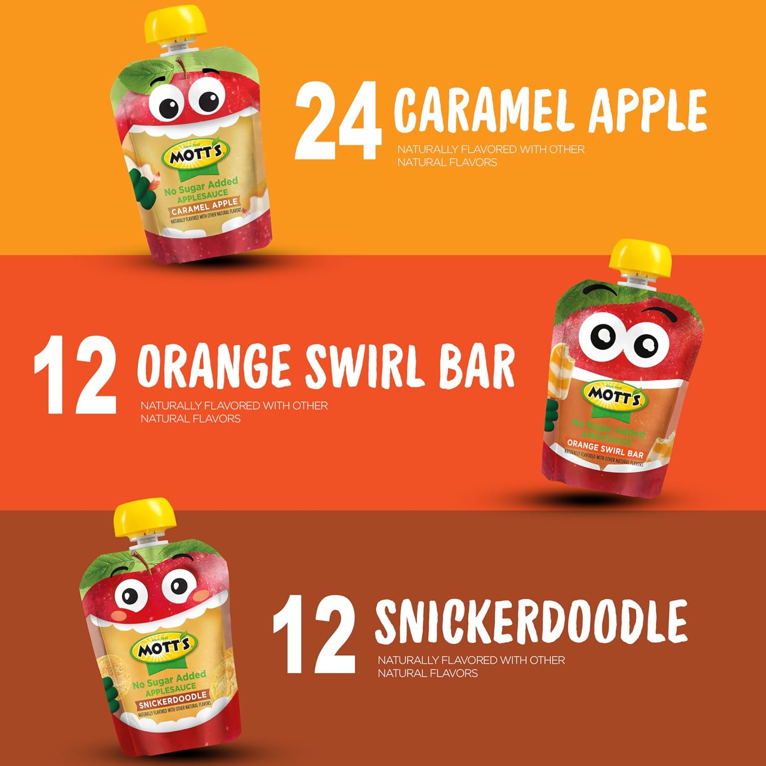 Mott's No Sugar Added Applesauce, 3.2 Oz Clear Pouches, 48 Count (4 Packs Of 12), Good Source Of Vitamin C, No Artificial Flavors