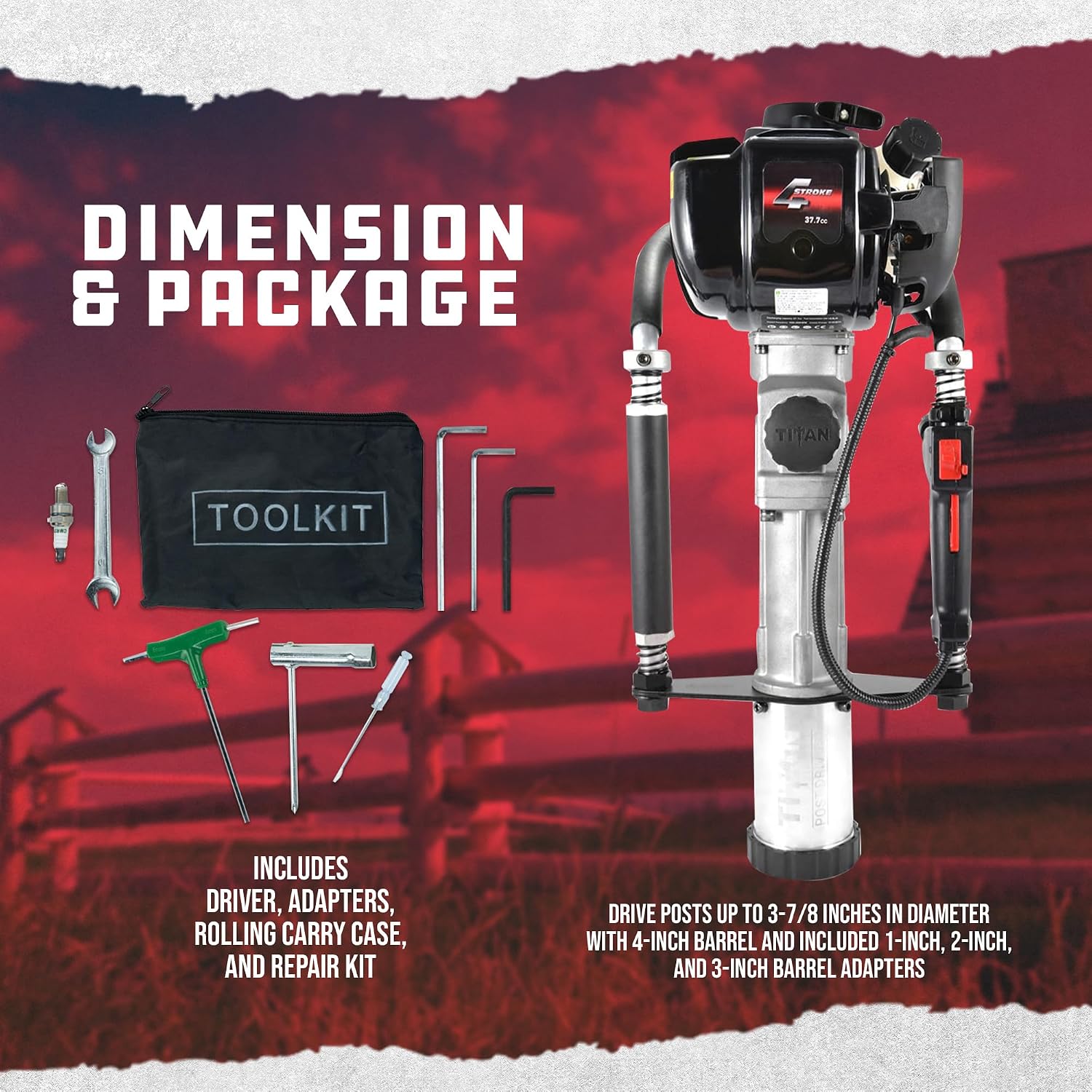 Titan PGD3875 Gas-Powered Post Driver, 1.3 HP, 3 7/8" Max Diameter