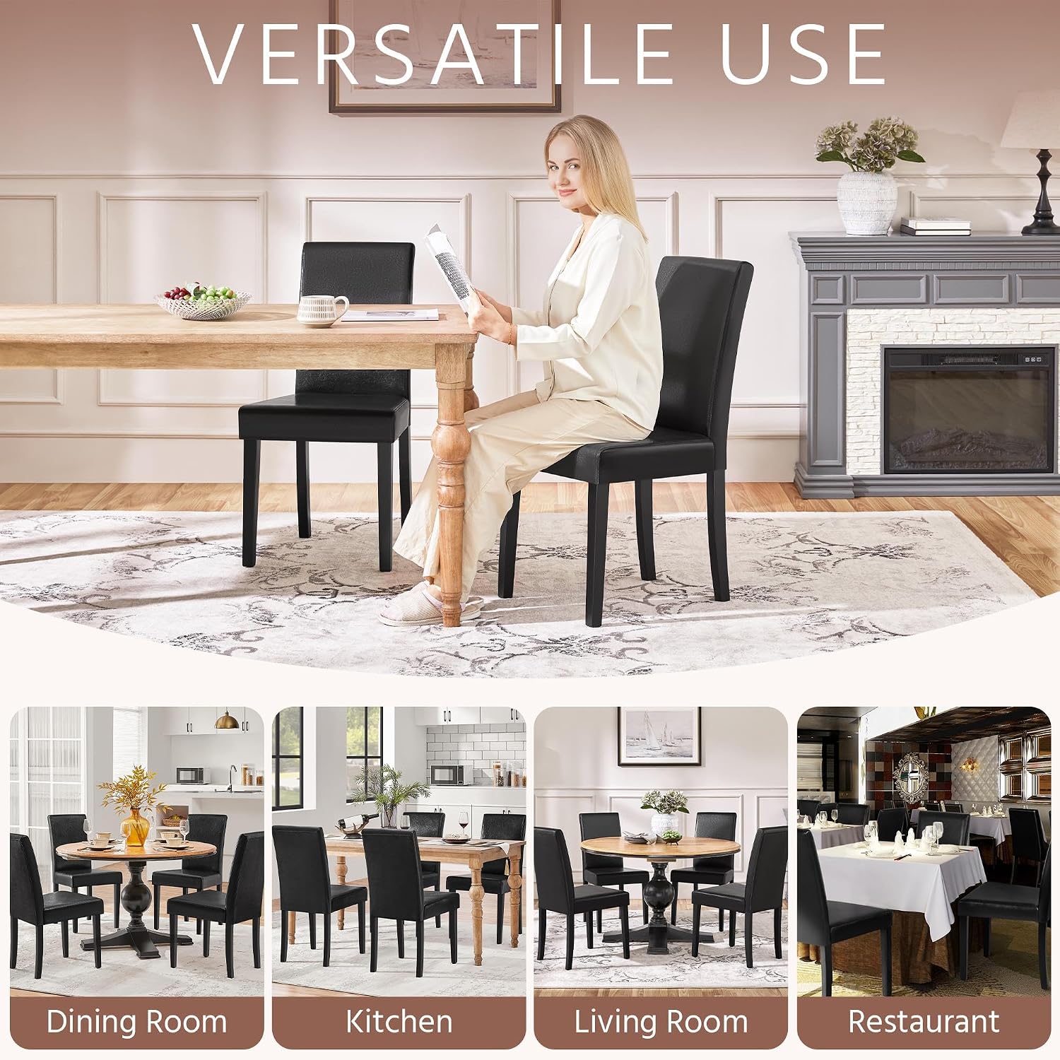 Yaheetech Dining Chairs Set of 4 Upholstered Kitchen Chairs Black
