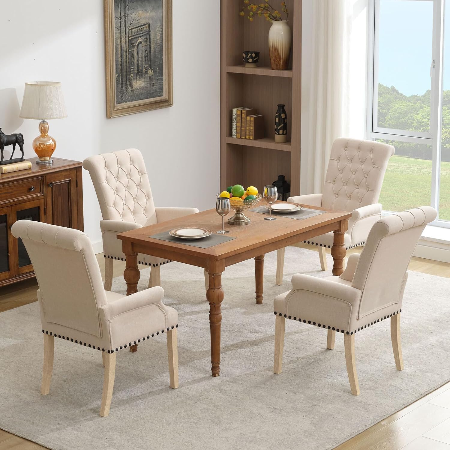 adochr Dining Chairs with Arms,Linen High Back Dining Room Chairs, Beige
