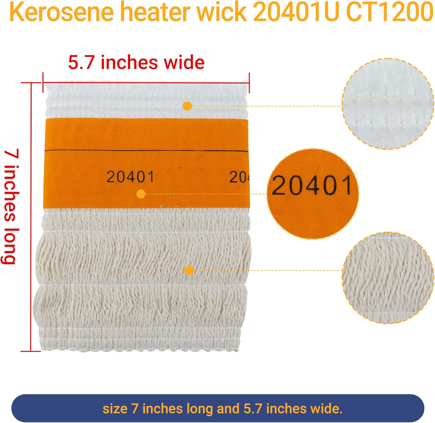 KUROKU Heater Oil KEROSENE Lamp Wick 20401U CT1200 5.7''wide x 7"long compatible with Duraheat Dyna Glo RMC55-R7 RMC55-R7B Envirotemp Heatmate