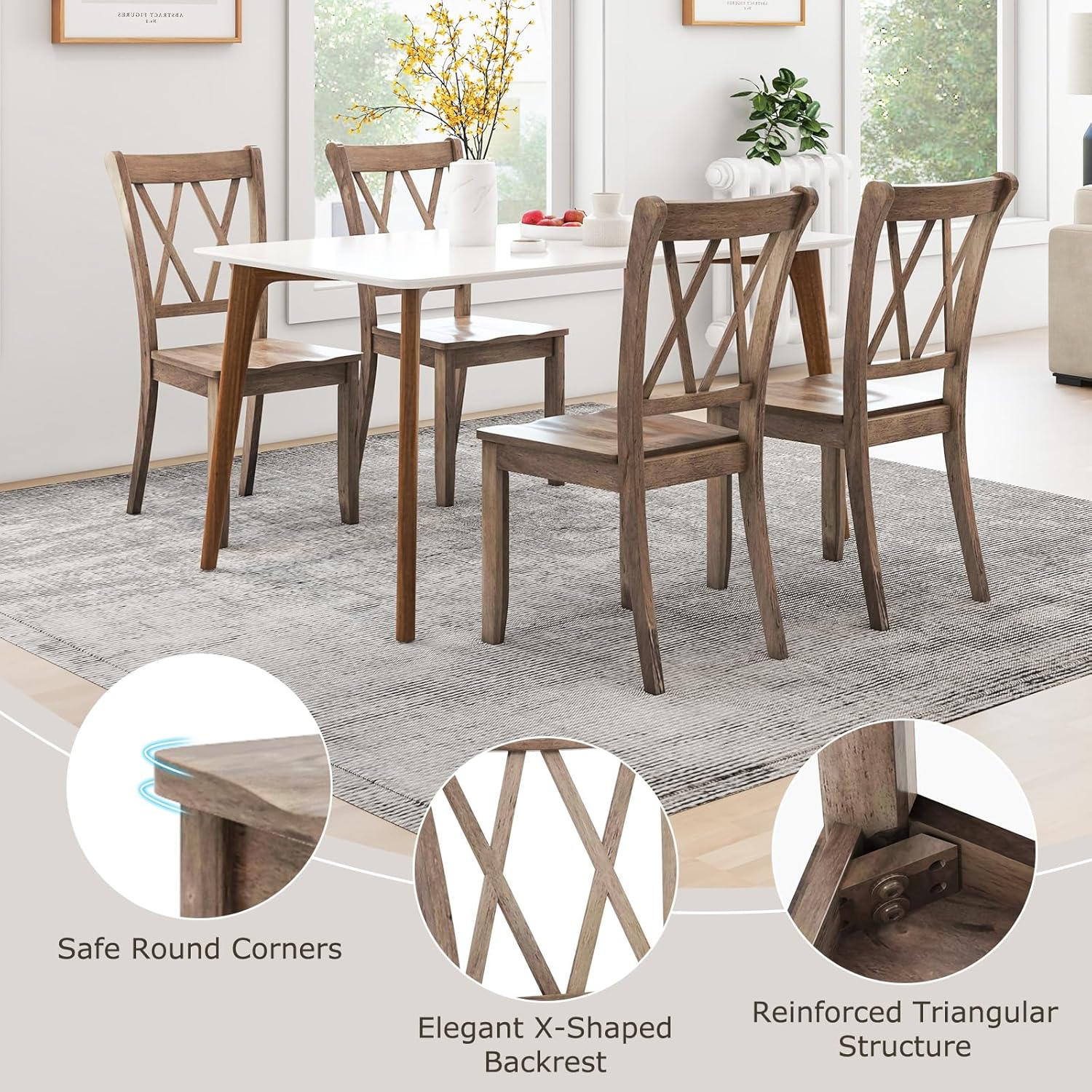 Giantex Set of 2 Dining Chairs, Rubber Wood Dining Room Chair, Farmhouse Dining Side Chairs, Max Load 400 Lbs, Wooden Kitchen Chairs for Home Kitchen