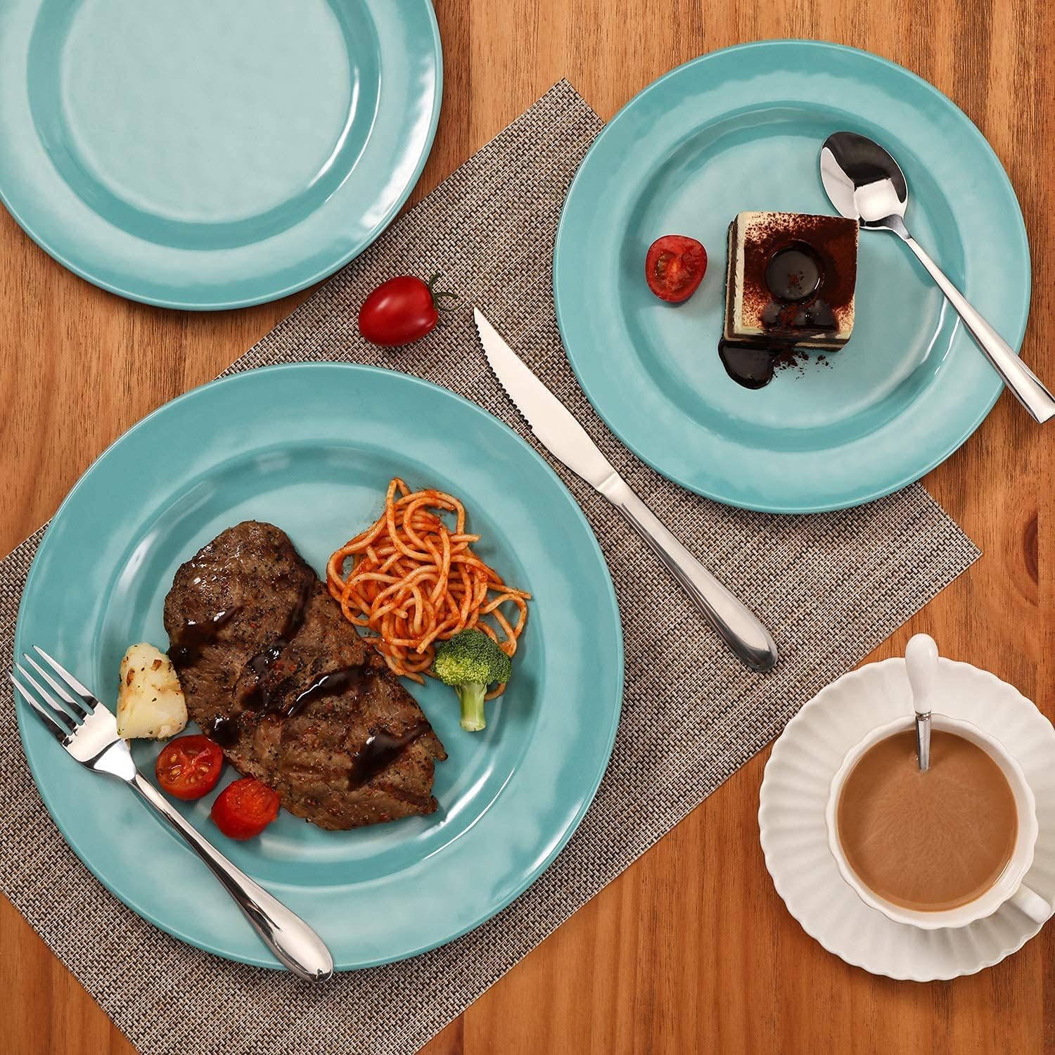 TP 18-Piece Dinnerware Set, Melamine Dishes Set with Bowls and Plates, Service for 6, Non-breakable Lightweight Dining Tableware, Teal