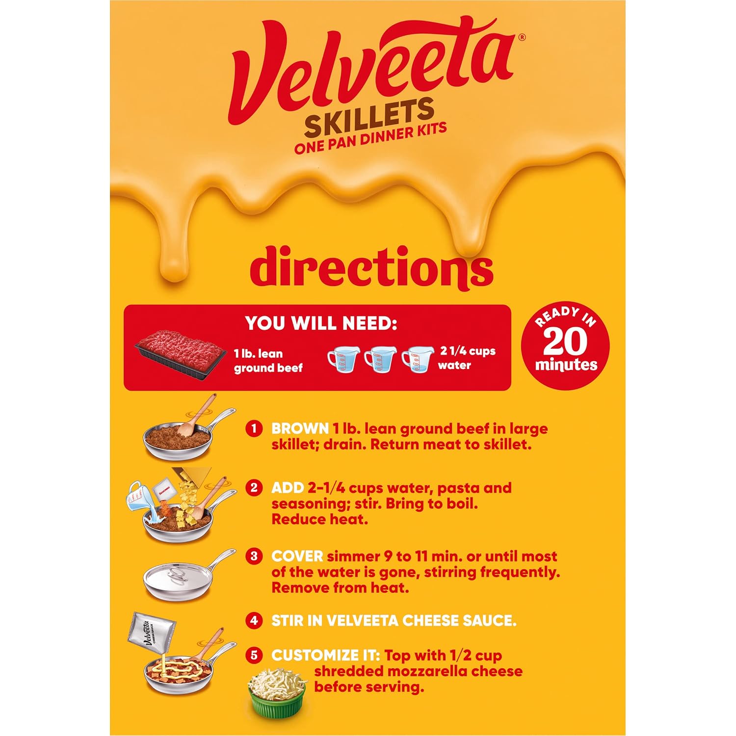 Velveeta Skillets One Pan Dinner Kit, Creamy Beef Stroganoff, 11.6 oz Box