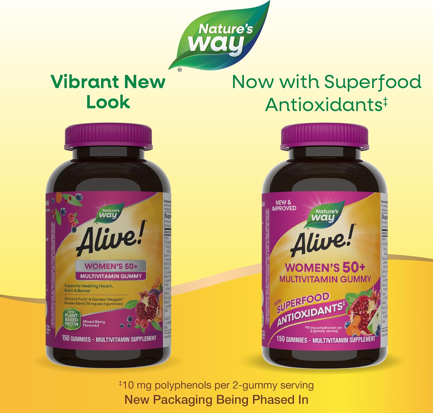 Nature's Way Alive! Women's 50+ Multivitamin Gummies, Mixed Berry, 60 ct | Daily Gummy Multi with B-Vitamins, Vitamin D3 & Calcium to Support Heart, Brain, & Bone Health for Women 50 and Older*