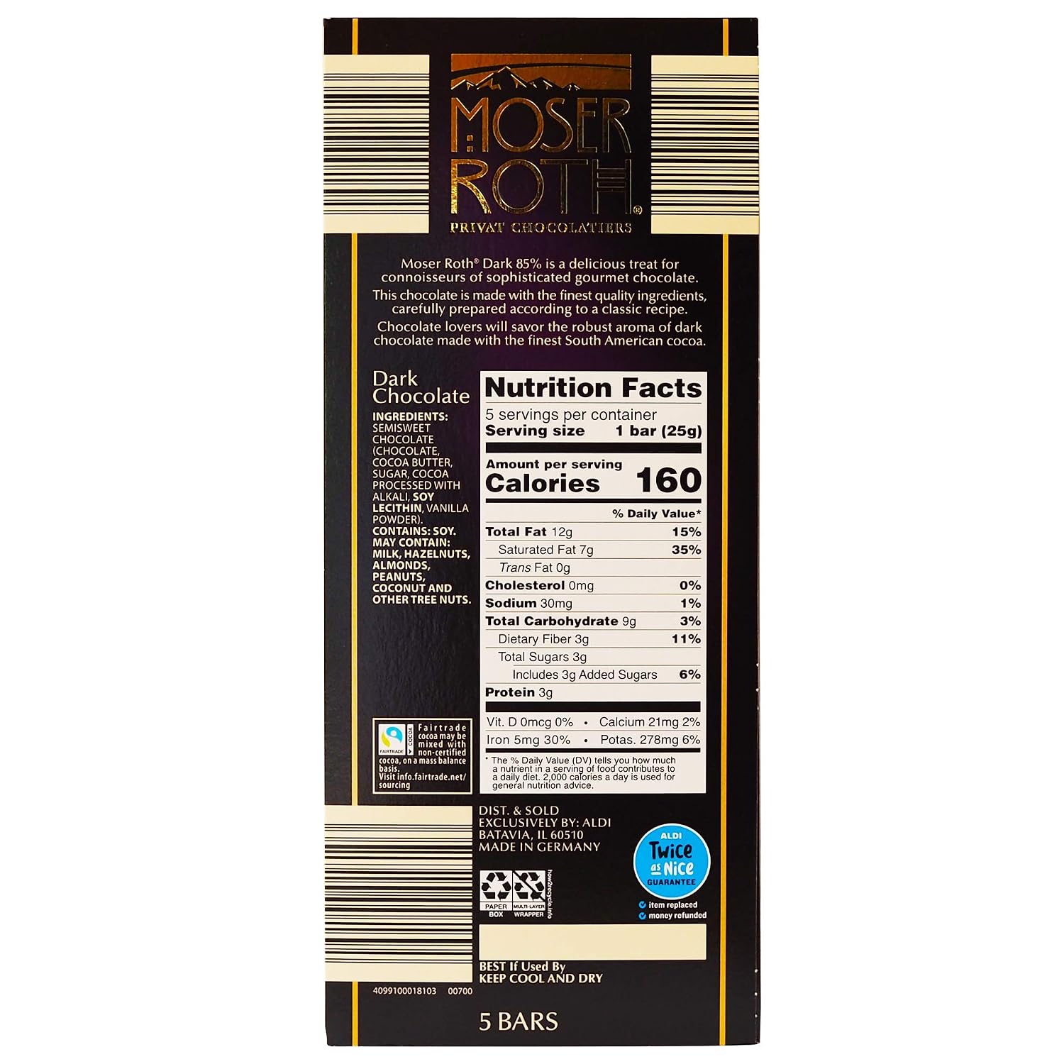 Moser Roth German Dark Chocolate Bars (85%, pack of 2) by Moser Roth