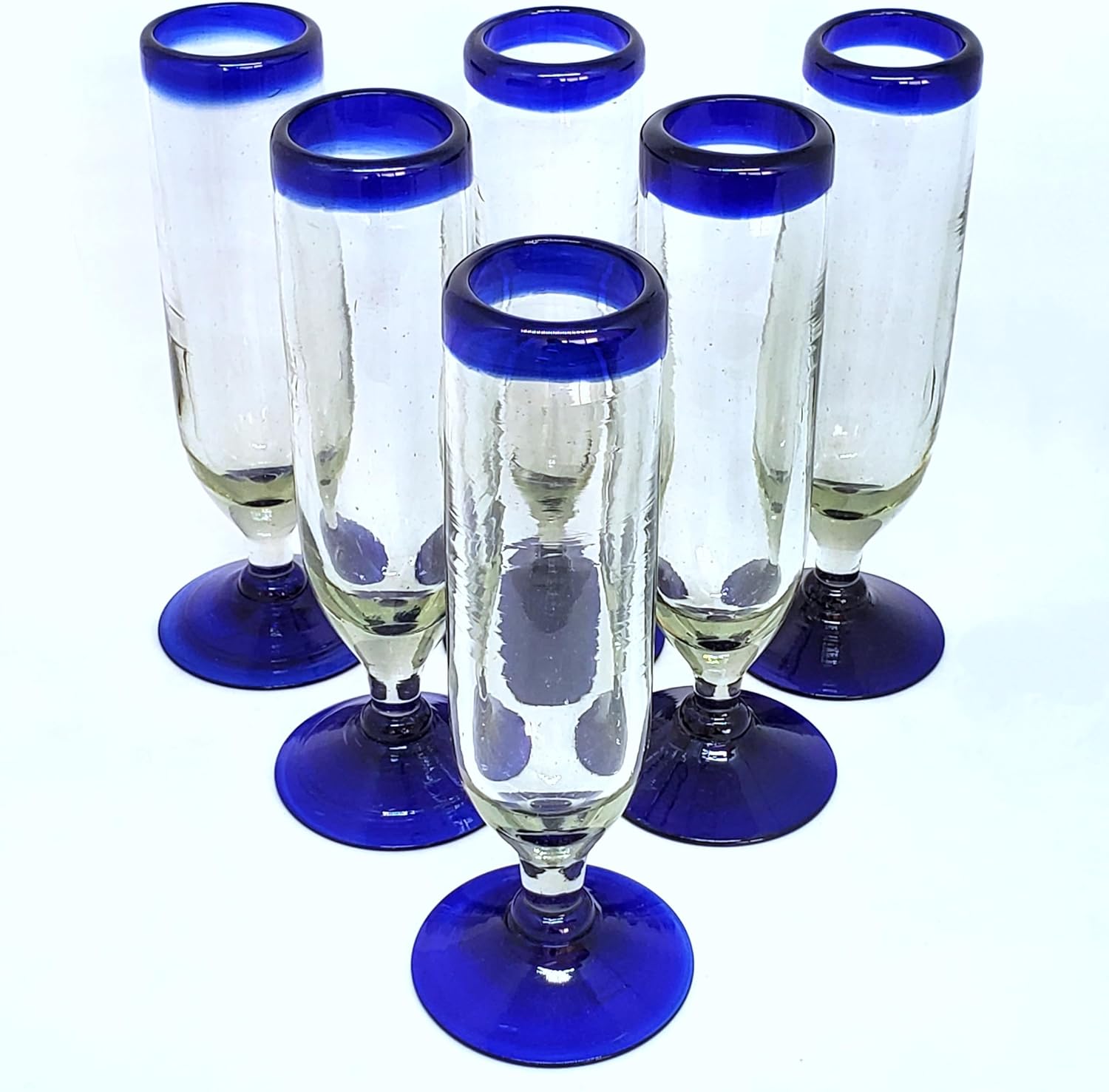 Cobalt Blue Rim 13 oz Wine Glasses (set of 6), Recycled Glass, Lead-free, Toxin-Free (13oz Wine)