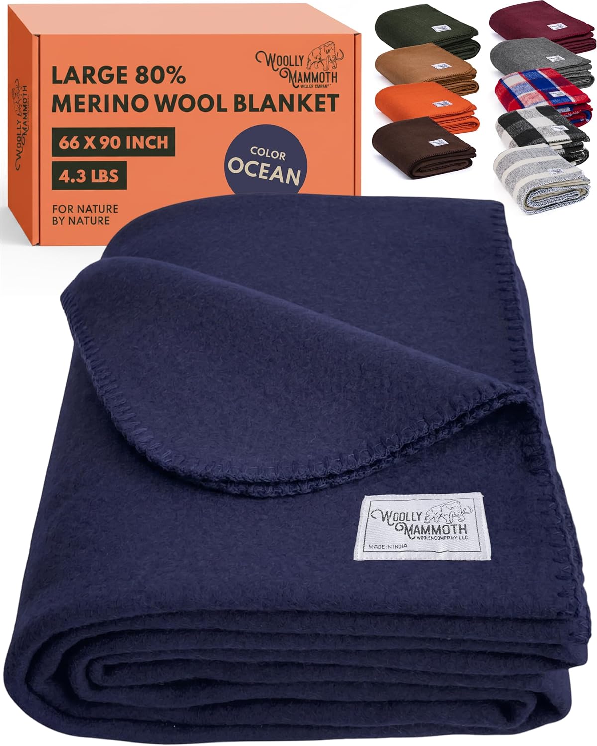 Woolly Mammoth Woolen Company Merino Wool Blanket, 66" x 90" Moss | Temperature Regulating - Fire-Resistant - Warm Camping Blanket for Car Emergency Kits, Picnics, Summer Festivals and Stadiums
